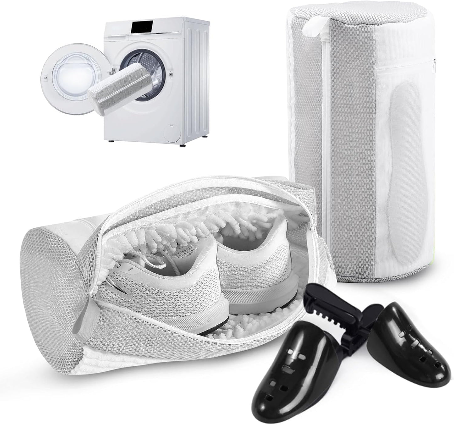 Shoe Washing Machine Bag 2Pack - Reusable Shoe Laundry Bag with Mesh Socks Bag - 360°Deep