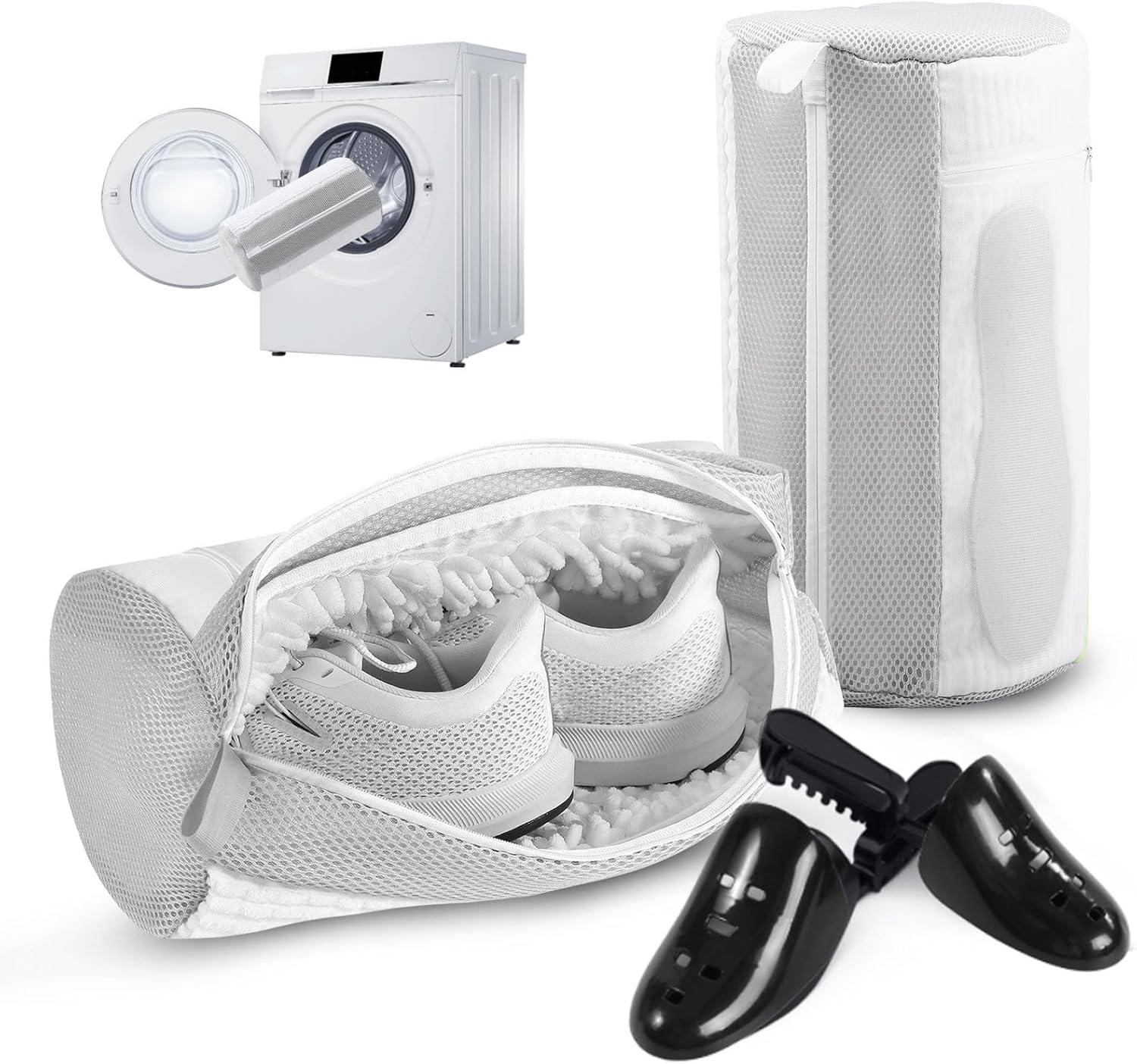 Shoe Washing Machine Bag 2Pack - Reusable Shoe Laundry Bag with Mesh Socks Bag - 360°Deep