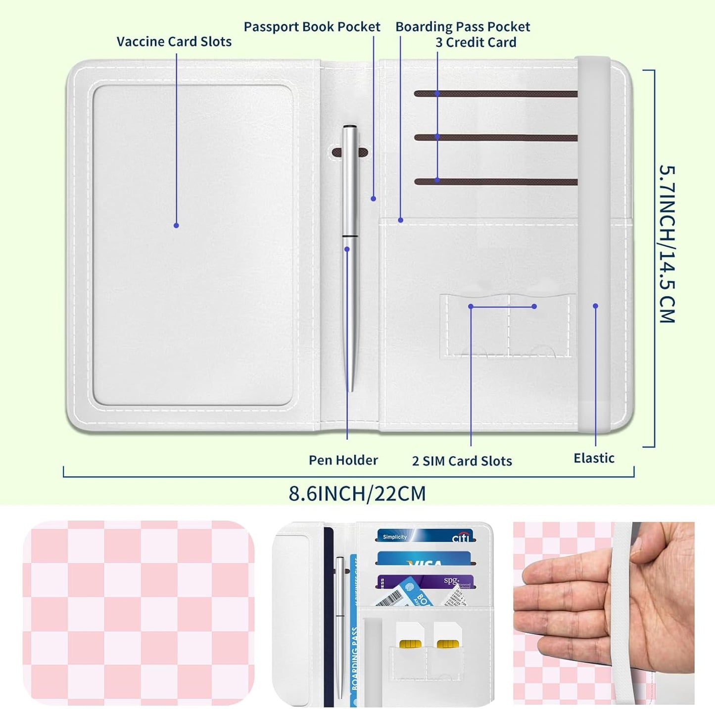 Passport Holder for Travel Essentials, Leather RFID Blocking Passport Wallet Cover Case, Cute Passport Book Holders for Women and Men Pink Checkerboard