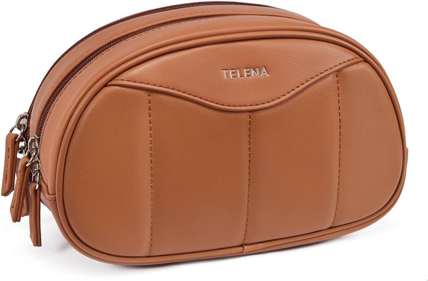 Telena Medium Makeup Bag, Travel Make Up Bag for Women, Vegan Leather Cosmetic Bag for Travel Essentials
