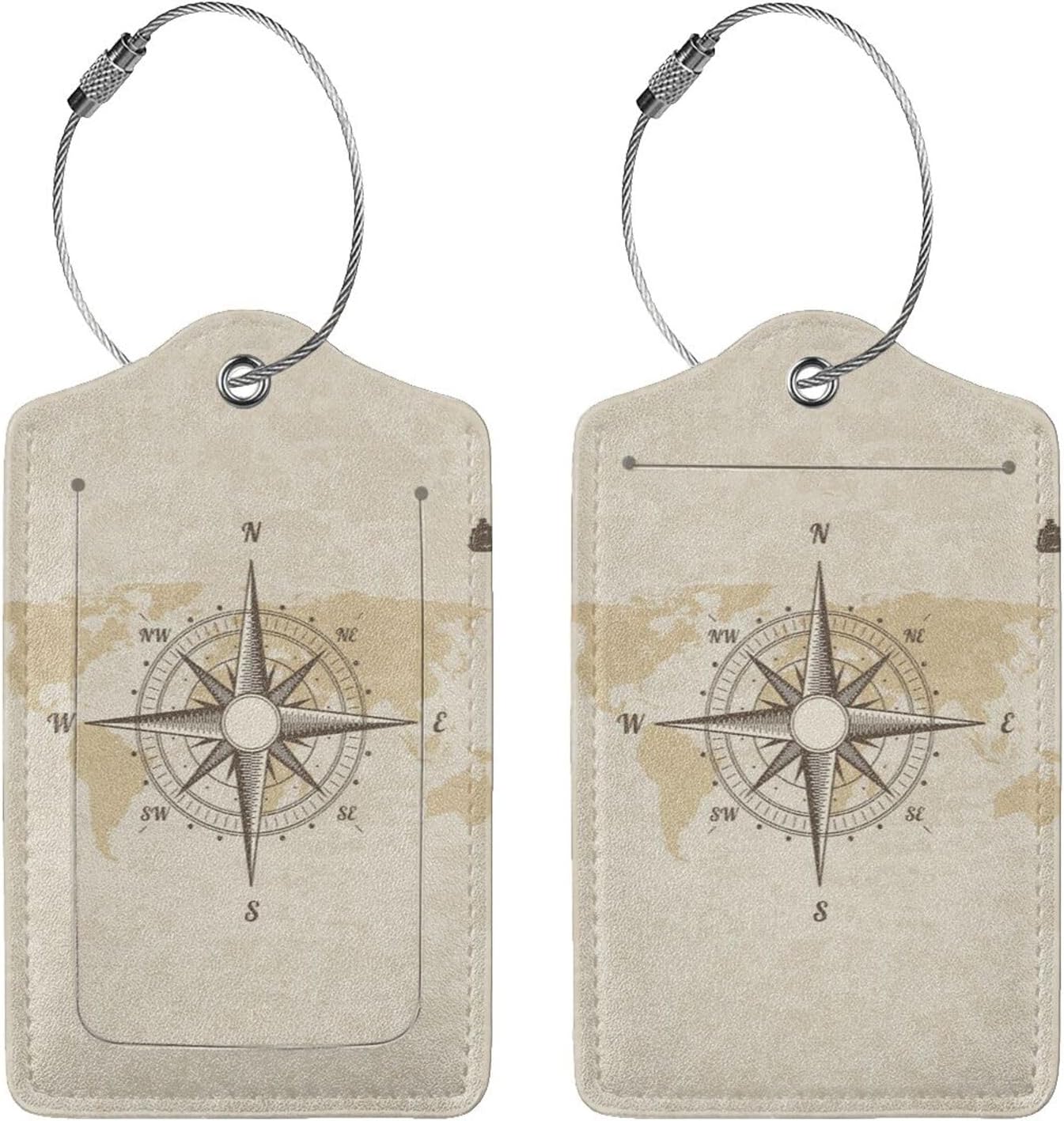 2 Pcs Retro Navigation Compass Luggage Tags for Suitcase, Unique Nautical Old World Map Travel Gifts for Privacy Cover ID Label with Stainless