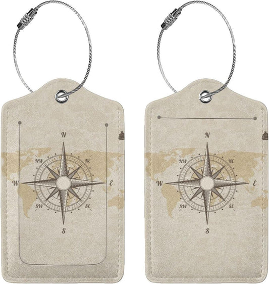 2 Pcs Retro Navigation Compass Luggage Tags for Suitcase, Unique Nautical Old World Map Travel Gifts for Privacy Cover ID Label with Stainless
