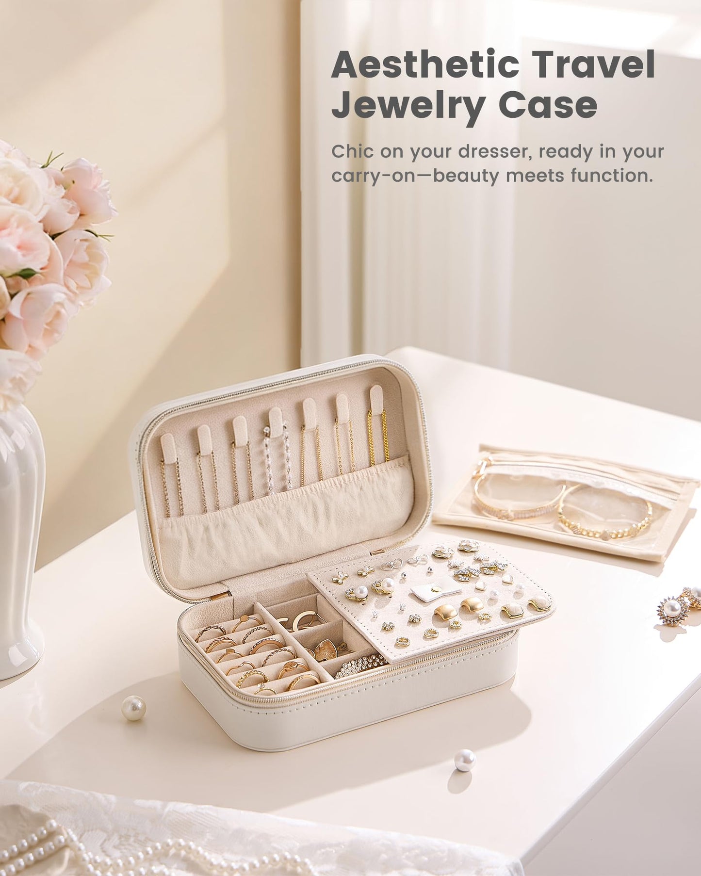 Lolalet Travel Jewelry Case for Women Girls, Travel Jewelry Organizer with Clear Storage Bag Small