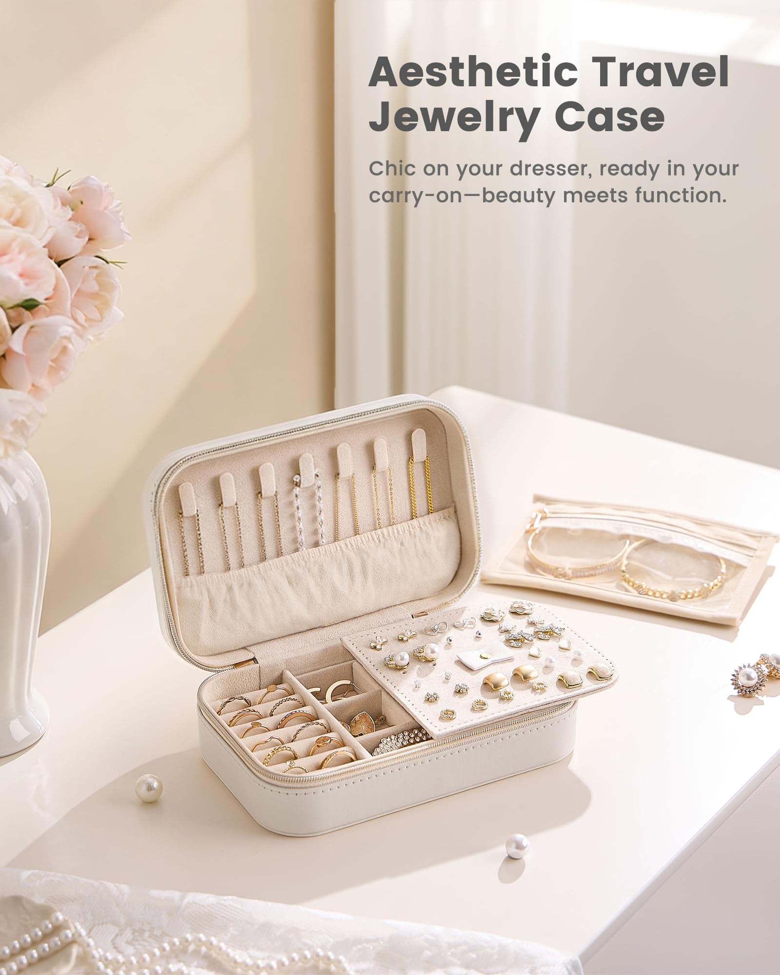 Lolalet Travel Jewelry Case for Women Girls, Travel Jewelry Organizer with Clear Storage Bag Small
