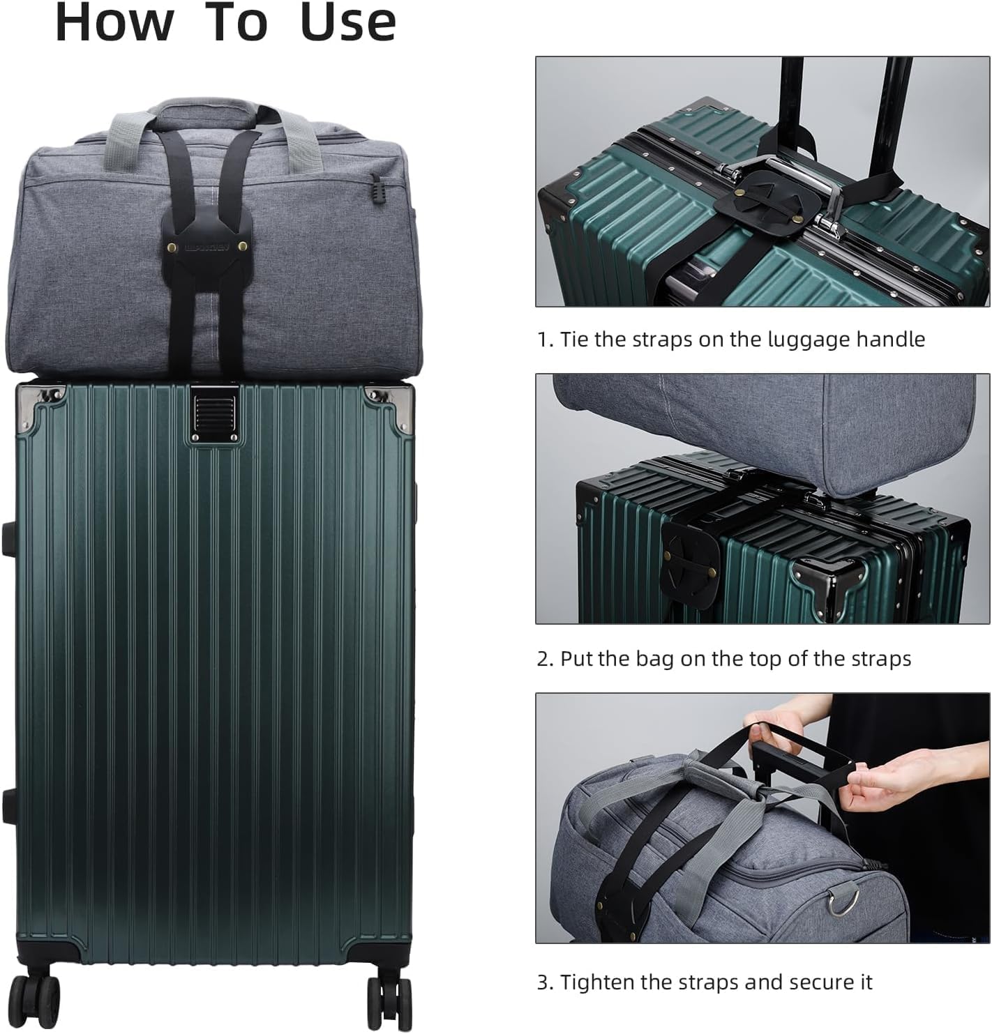 Adjustable Luggage Straps for Suitcases Add a Bag High Elastic Travel Bag Bungees Connecting Carry On Bag TSA Approved (4 Pack Black)