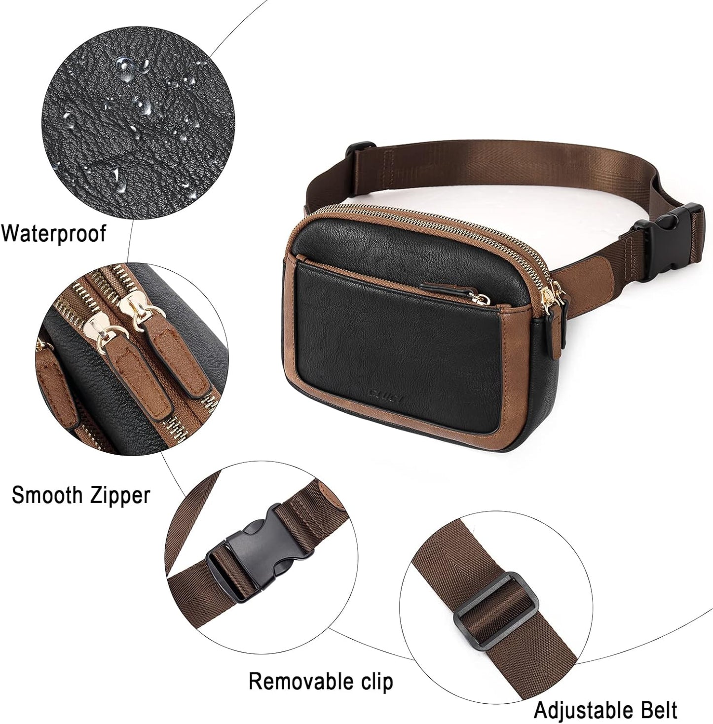 CLUCI Belt Bag for Women, Mini Everywhere Crossbody Waist Bag Adjustable Strap, Vegan Leather