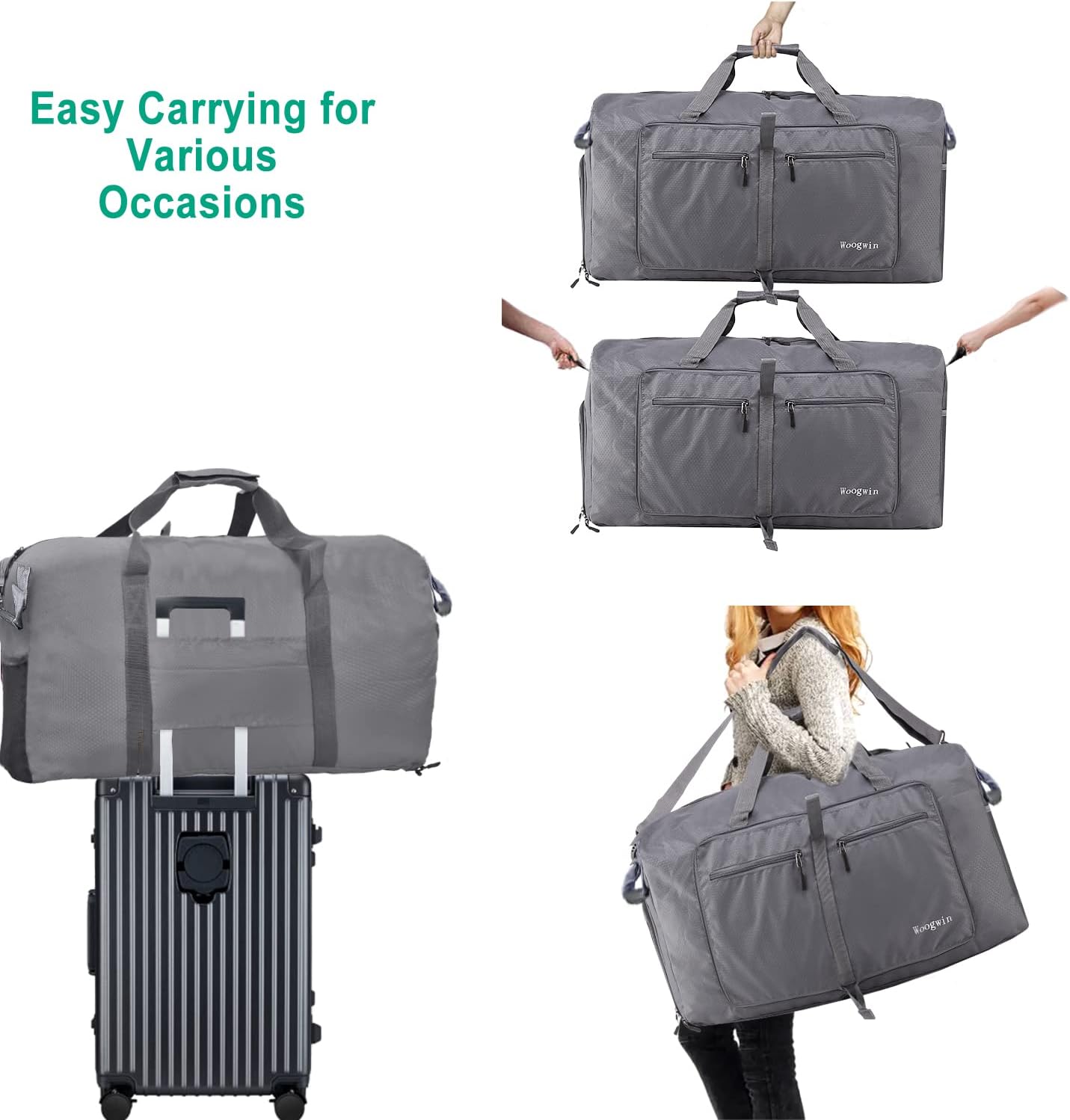Woogwin Travel Duffel Bag Large Foldable Waterproof Overnight Bag for Beach Swim Bags Pool Sports