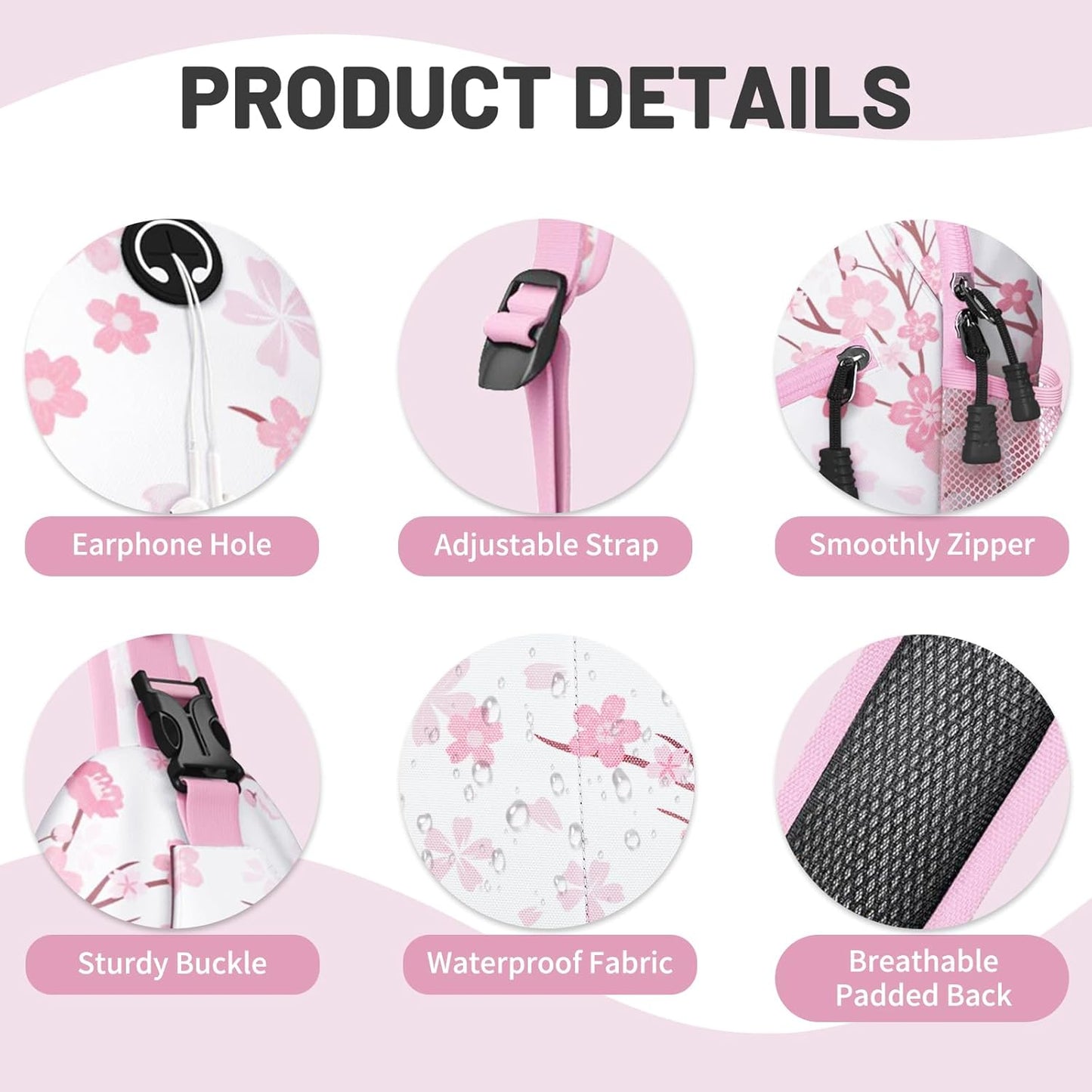 Pink Cherry Blossom Sling Bag Crossbody Chest Bag for Women Men, Water Resistant Lightweight Casual Crossbody Bag with Adjustable Strap, Travel Hiking Daypack Shoulder Backpack
