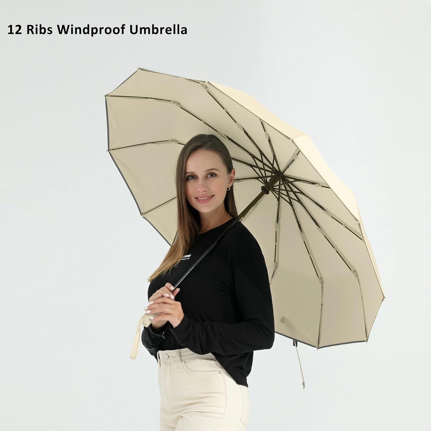 Windproof Compact Rain Umbrella for Travel 42/46 Inch Premium Fabric Auto Open Perfect for Purse and Backpack Portable Umbrella for Women and Men