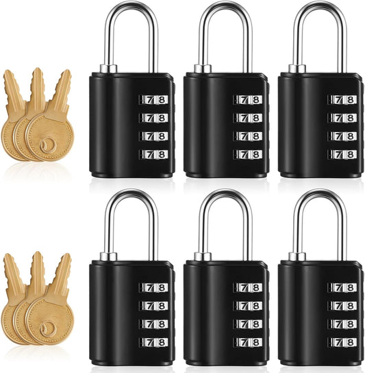 Zonon 6 Pcs Combination Lock & Key Lock, Black Waterproof Padlocks for Luggage, Travel, Gym Locker, School, Toolbox, Fence, Gate, Case Dual Access (Key or Combination)