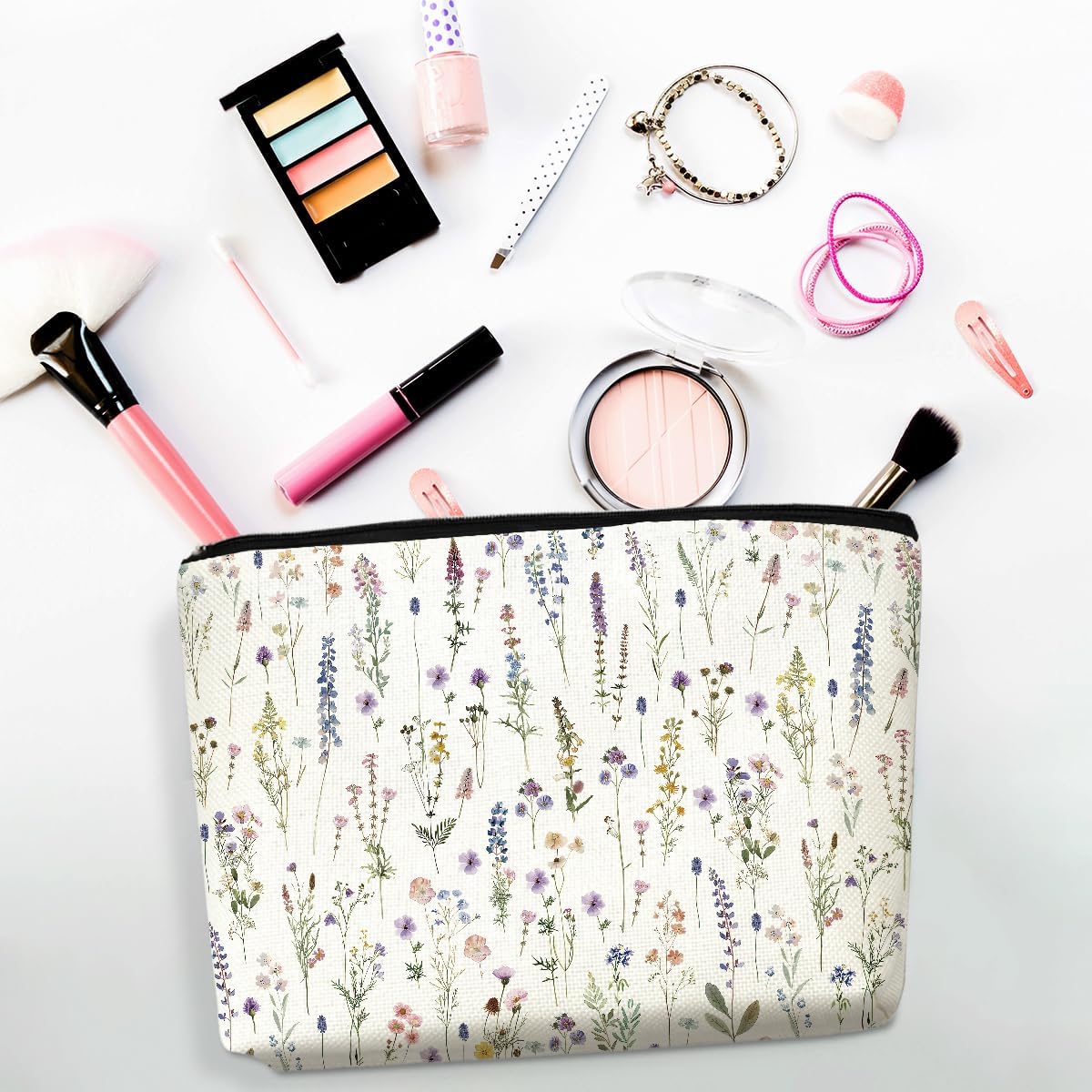 2pcs Floral Makeup Bags for Women, Cute Flower Aesthetic Travel Toiletry Bag, Coquette Cosmetic Bag, Portable Zipper Pouch Cosmetics Pouch Gifts for Women Girls