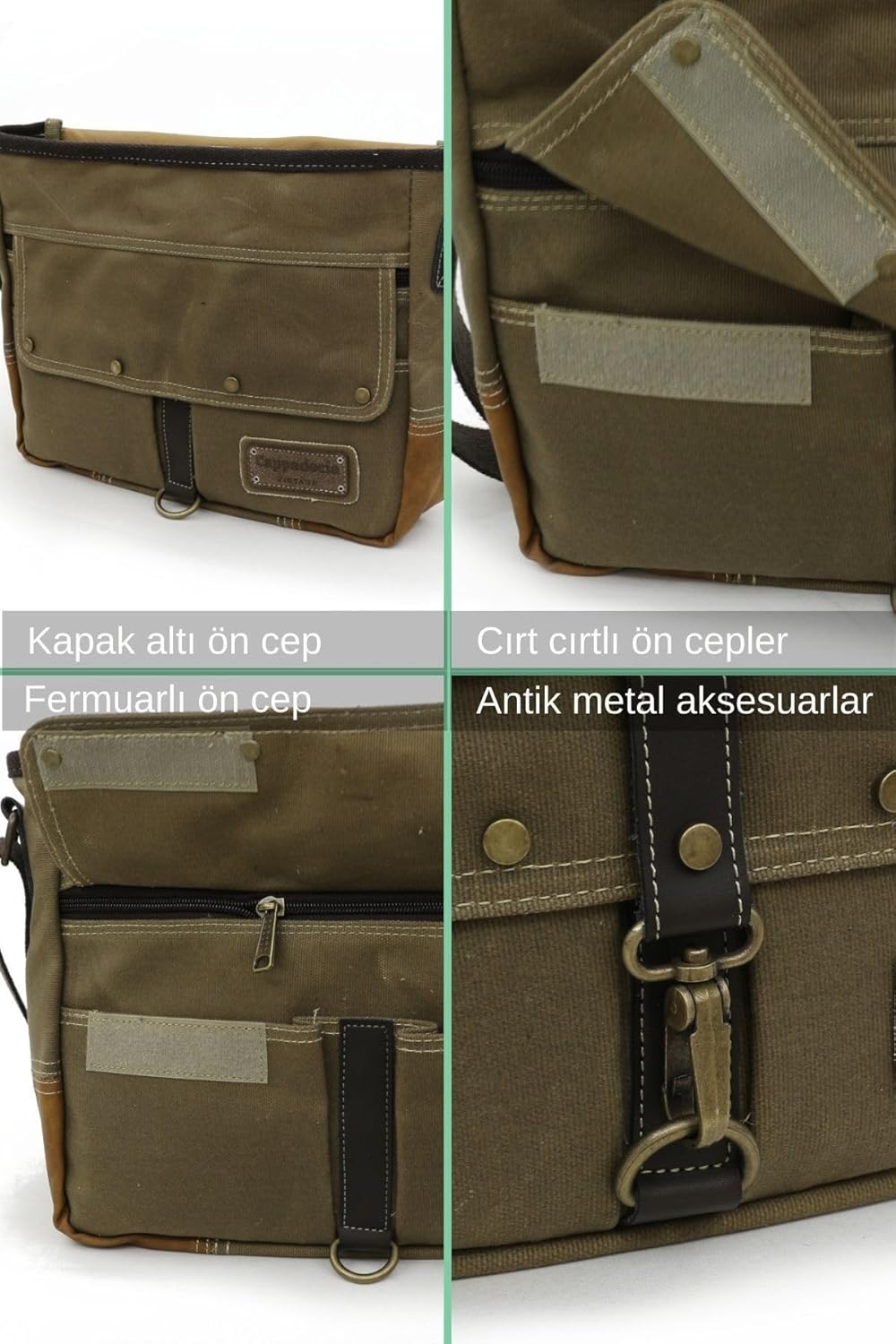 Antiochia 4046 Messenger Bag, Leather Detailed Shoulder Laptop Bag, Unisex Style for Daily, Travel