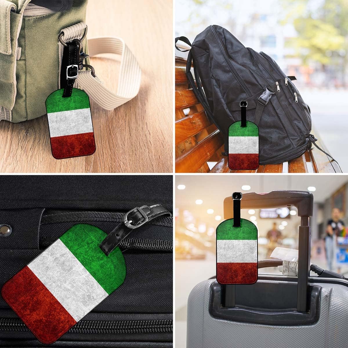 Italian Flag Luggage Tag Vintage Italy Banner Grunge Green White Red National Country Suitcase Tag