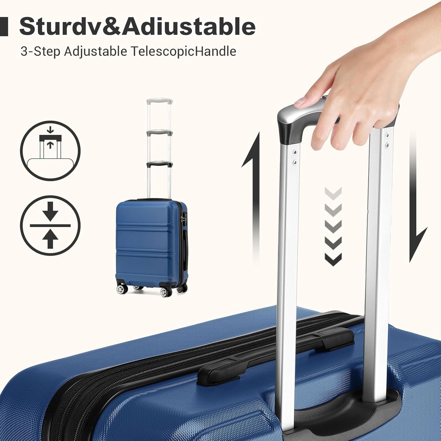 Kono Luggage 3 Piece Set Suitcase Spinner Hardshell Lightweight TSA Lock For Men Women(navy, 3 piece set(20in24in28in))
