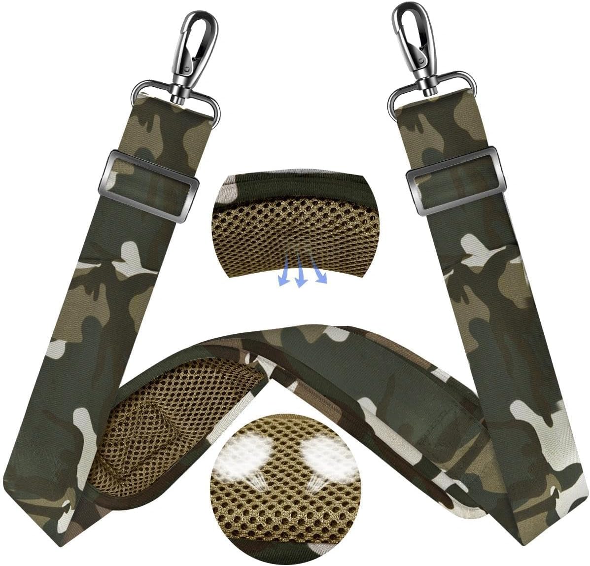 ZINZ 60" Universal Bag Strap with Ultra-Thick Fixed Breathable Pad Adjustable Heavy-Duty Shoulder Strap for Laptop Bag Crossbody Luggage Gym Bag Camera Bag and More,Camouflage Green