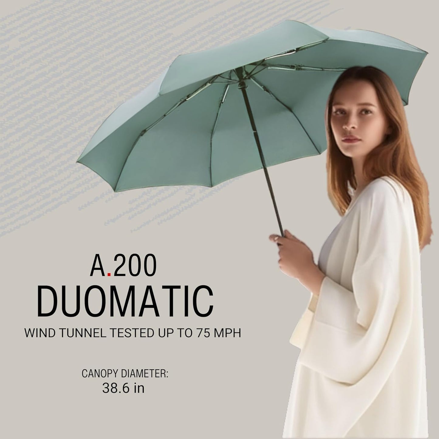 Knirps A.200 Medium Duomatic Windproof Umbrella for Adults – Automatic Open Close 38.5" Canopy, Travel Case Included