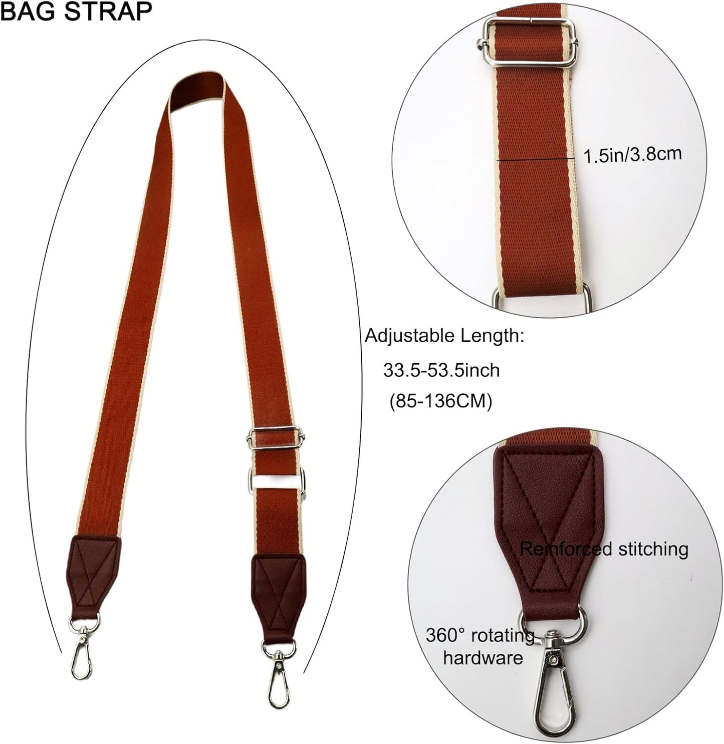 Adjustable Rose Purse Strap with Brown Leather End - 1.5" Wide Handbags, Camera, Guitar, Phone &