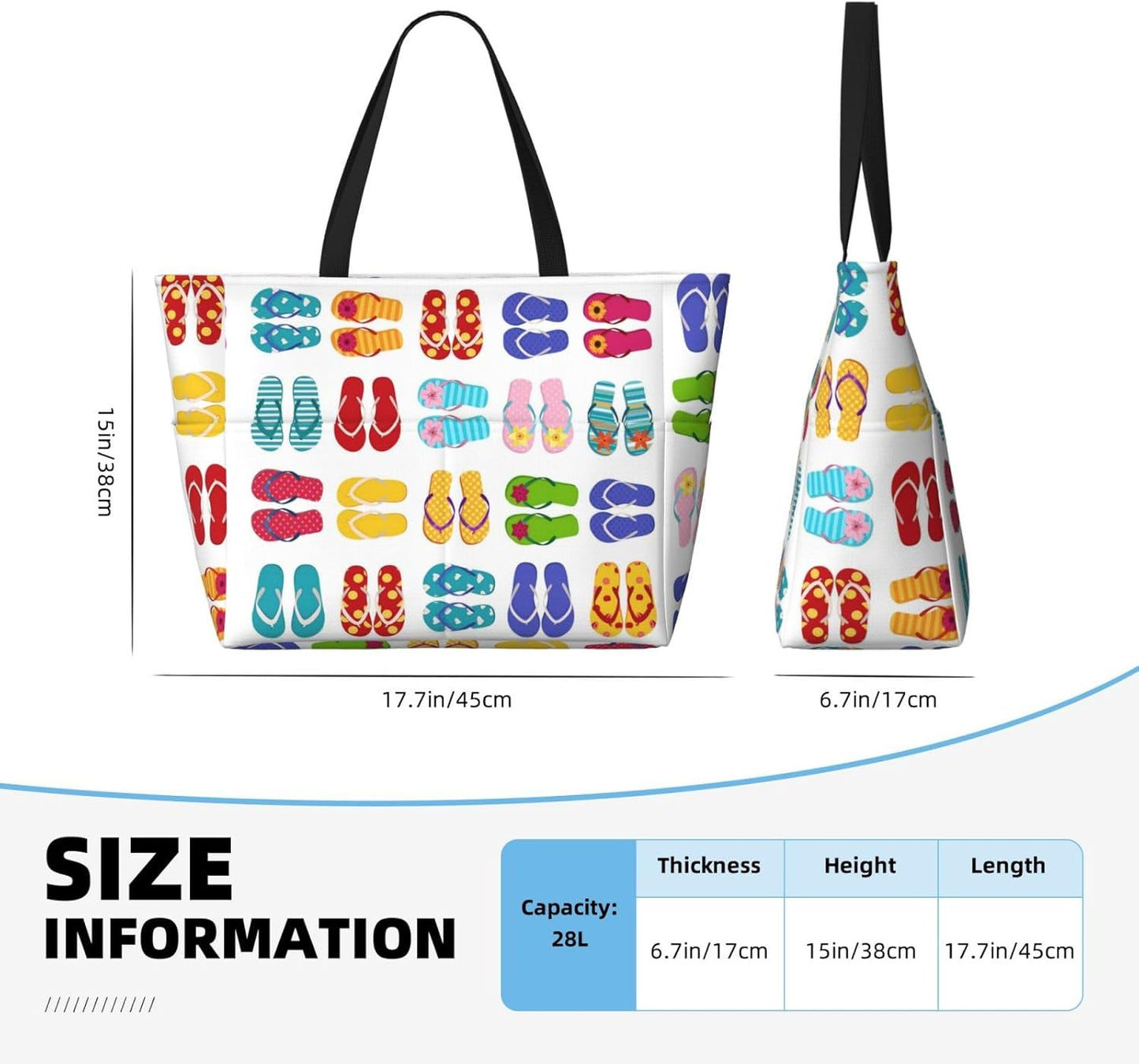 Large Travel Beach Tote Bag with Zipper Pockets Portable Lightweight Gym Bag Picnic Outdoor