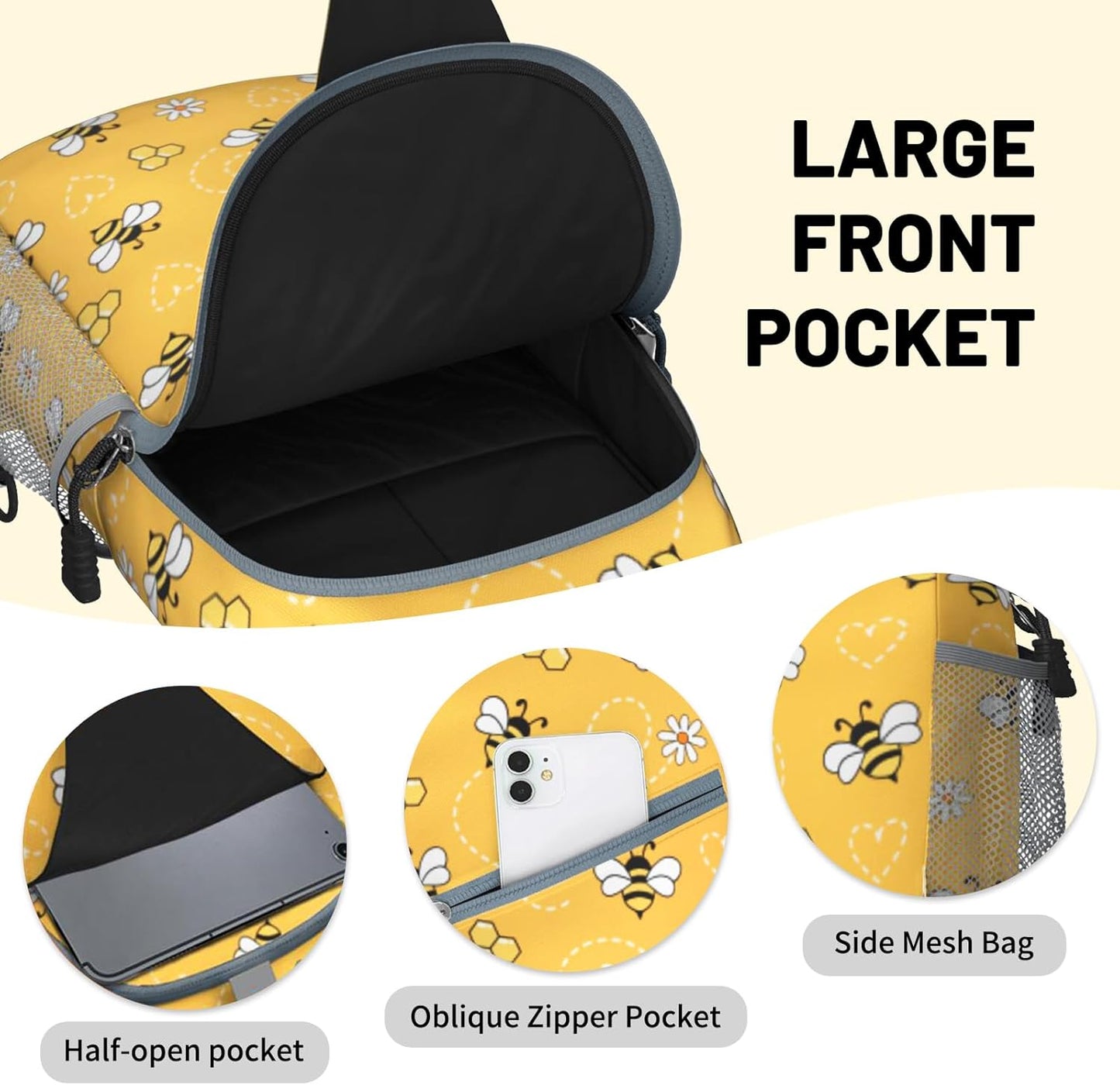 Yellow Bee Daisy Sling Bag Crossbody Chest Bag for Women Men, Water Resistant Lightweight Casual Crossbody Bag with Adjustable Strap, Travel Hiking Daypack Shoulder Backpack