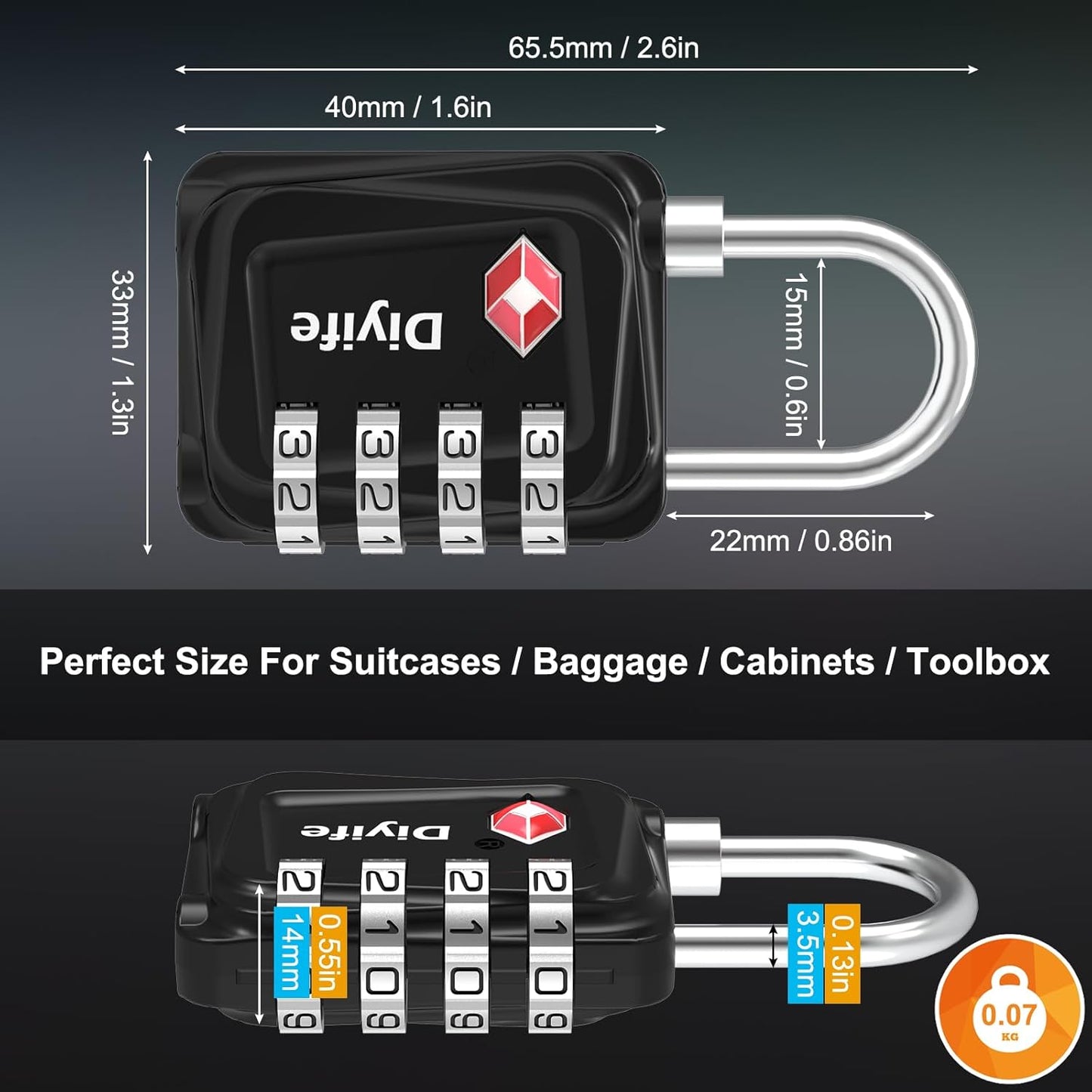 Diyife TSA Luggage Locks, [Upgrade Version][2 Pack] TSA Approved Luggage Lock, 4 Digit Combination Padlocks with Alloy Body, Code Lock for Travel Suitcase Luggage Bag Backpack Gym School Office Locker