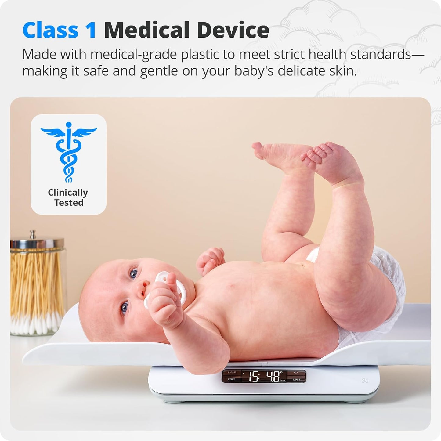 Greater Goods Medical-Grade Baby Scale – Digital Infant & Toddler Scale, 66 lb Capacity, Wiggle-Proof Accuracy, Safe for Delicate Baby Skin