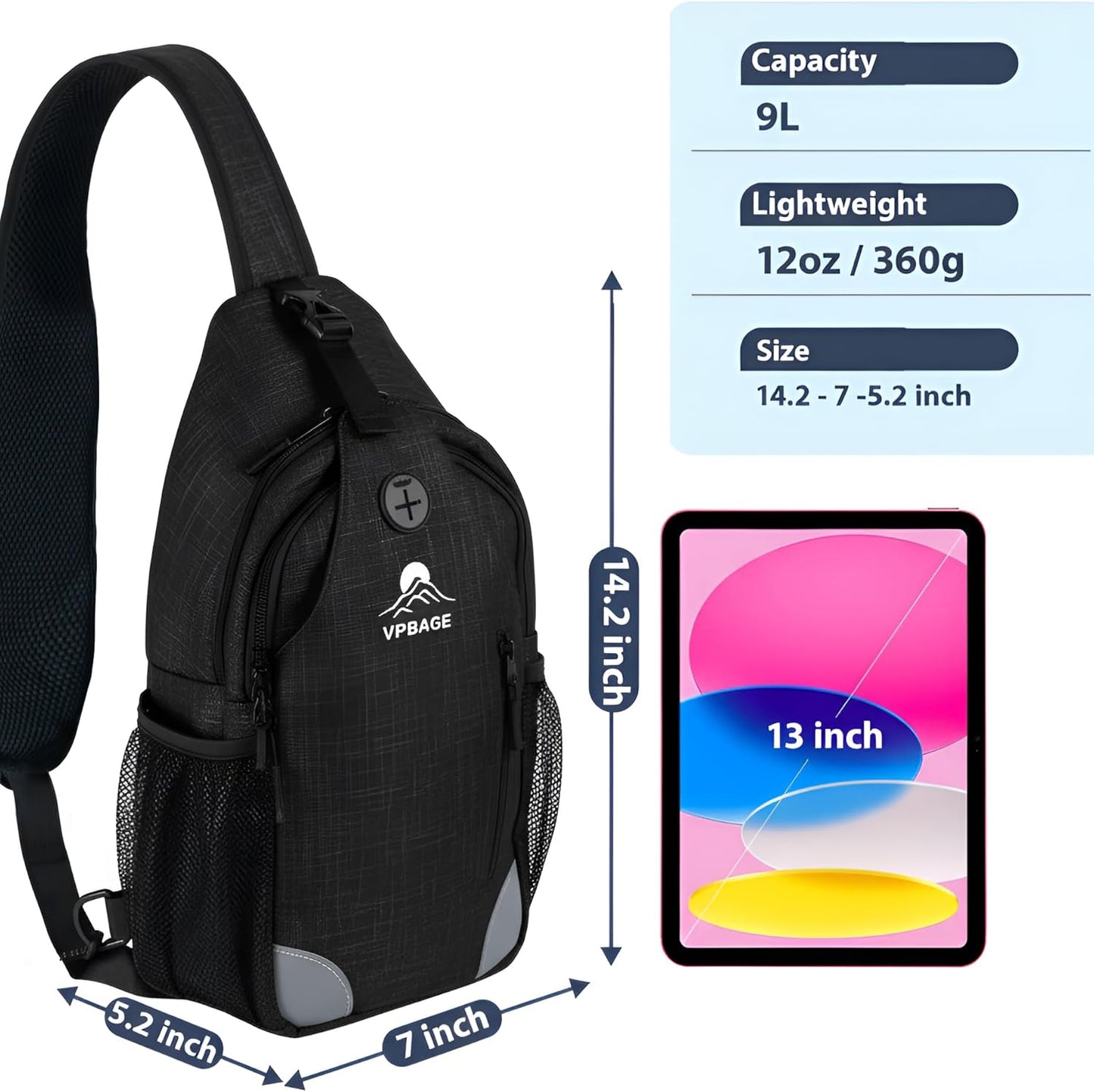 Sling Bag, Crossbody Bag for Men, Cross Body Hiking Backpack, Travel Daypack, Chest Pack with Chest Phone Holder