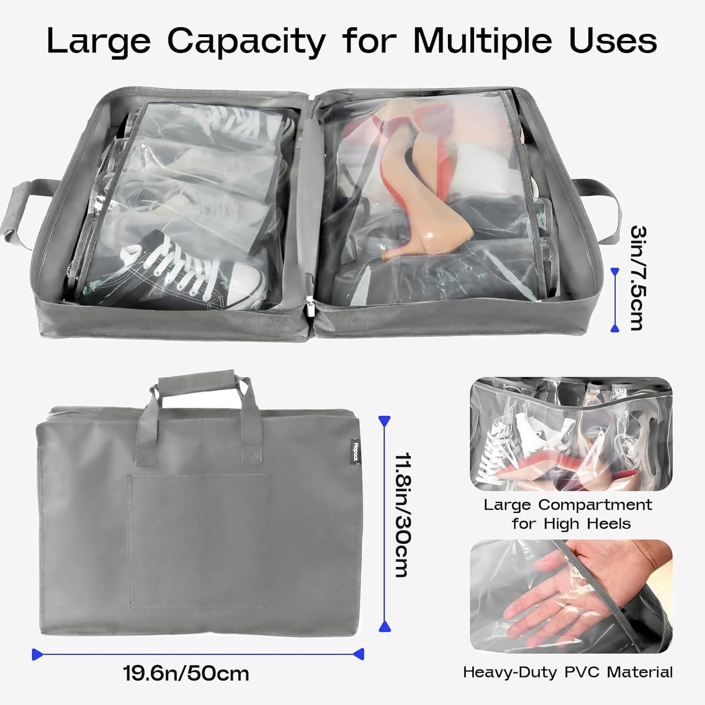 Shoe Bag for Travel with Handle, Travel Shoe Organizer Portable Luggage Shoe Storage Bag, Shoe Bags for Packing in Suitcase (Grey)