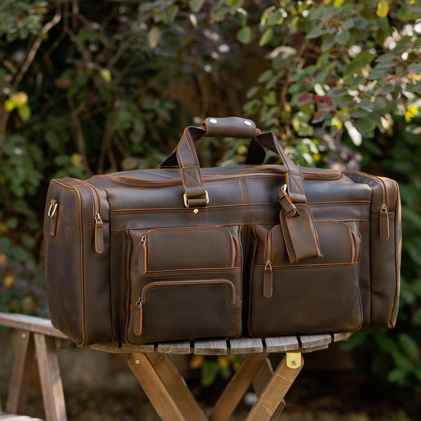 Polare 26" Leather Duffel Weekender Travel Bag For Men With Full Grain Cowhide Leather 56L