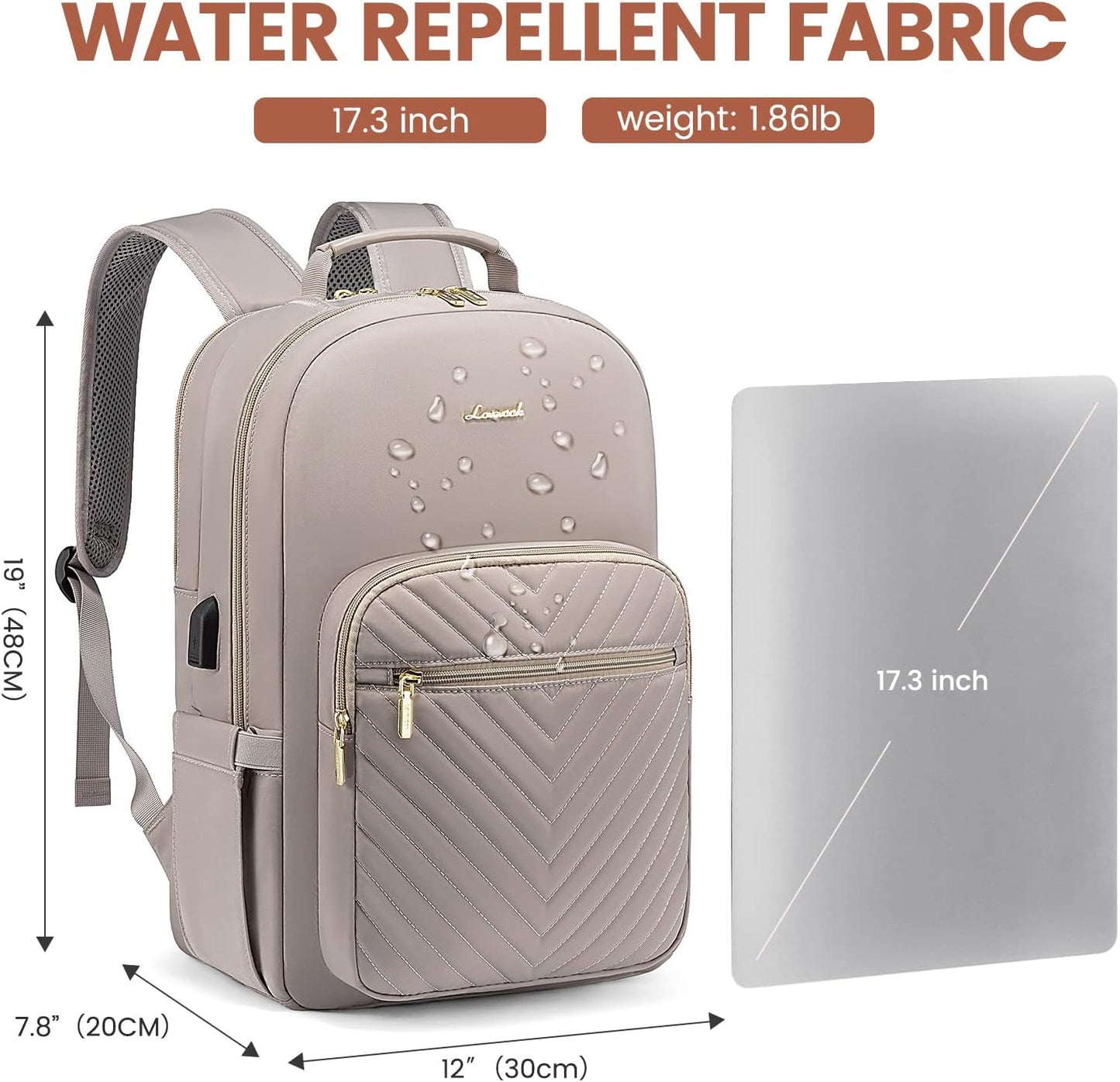 LOVEVOOK Laptop Backpack for Women 17.3 inch,Cute Womens Travel Backpack Purse,Professional Laptop Computer Bag,Waterproof Work Business College Teacher Bags Carry on Backpack with USB Port,Taro Grey