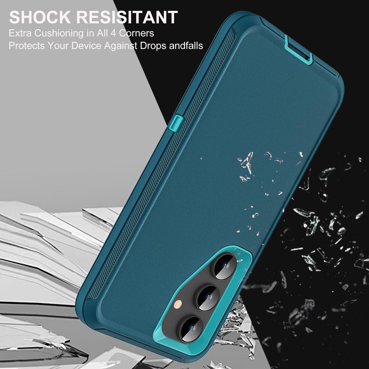 for Samsung Galaxy S25 Plus Case, Military Grade Heavy Duty Shockproof/Drop Proof/Dust Proof Case with 2Pcs Tempered Glass Screen Protector & 1PcsCamera Lens Protector (Blue/Turquoise)