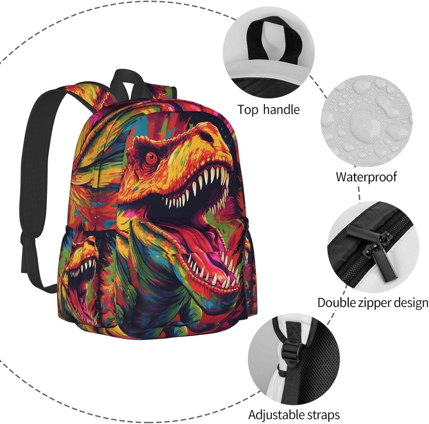 Dinosaur Backpack School Bag Lightweight Bookbag Laptop Travel Daypack For Kids Girls Boys Teens