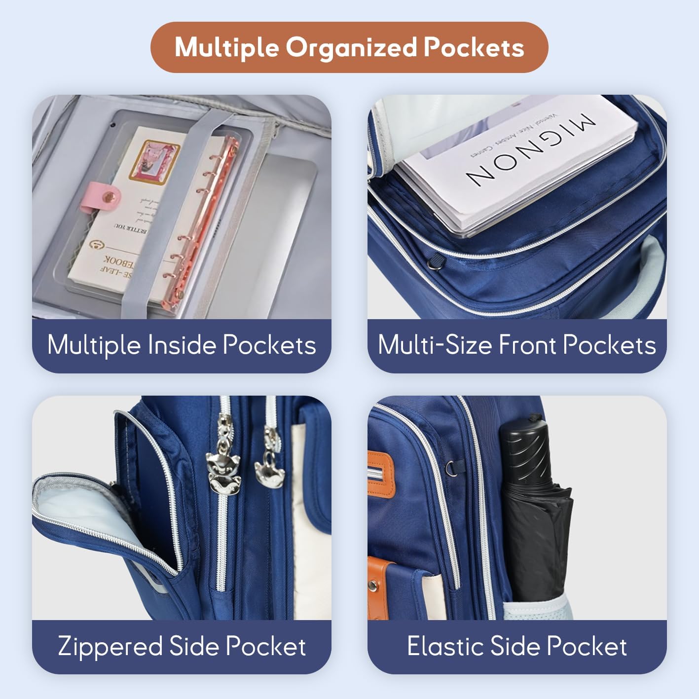 Kids Backpack for Kids, Lightweight Waterproof Blue White Backpack for School, Kindergarten Elementary School Students Boys & Girls Backpack with Safety Whistle and Includes a Detachable Waist Belt
