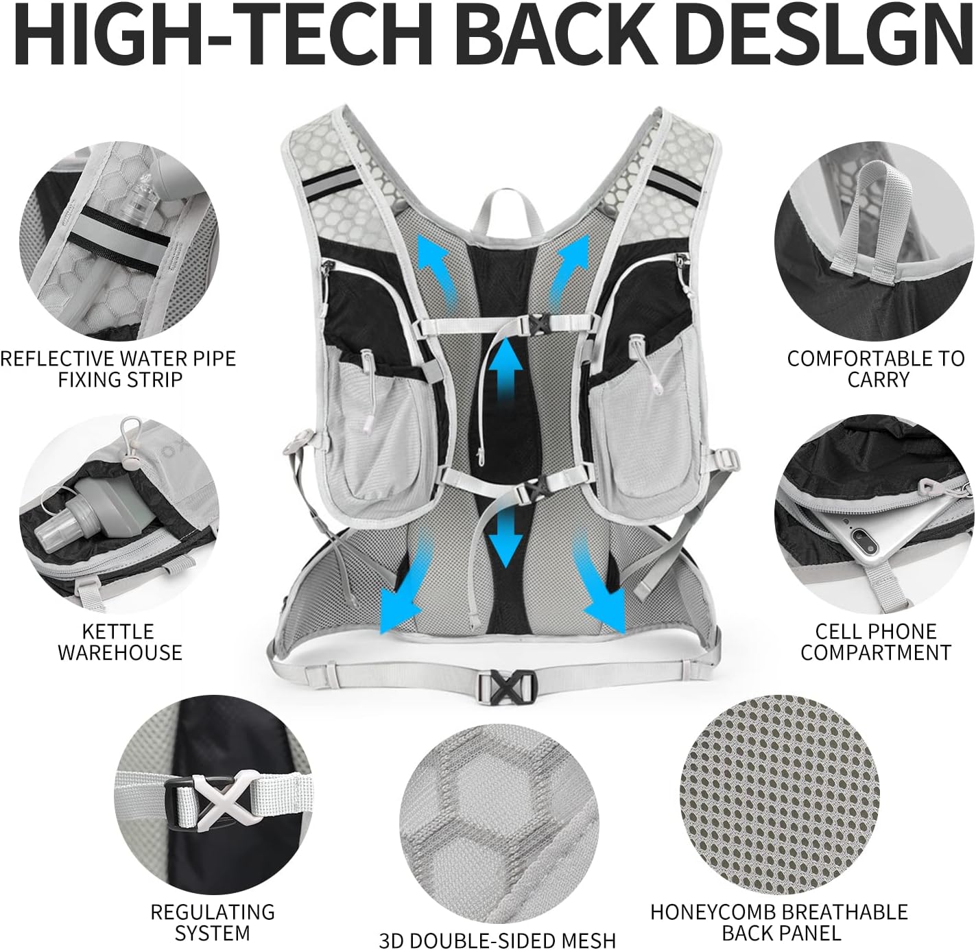 Hydration Pack Backpack, Lightweight Water Backpack with 2L Leakproof Hydration Bladder Daypack for