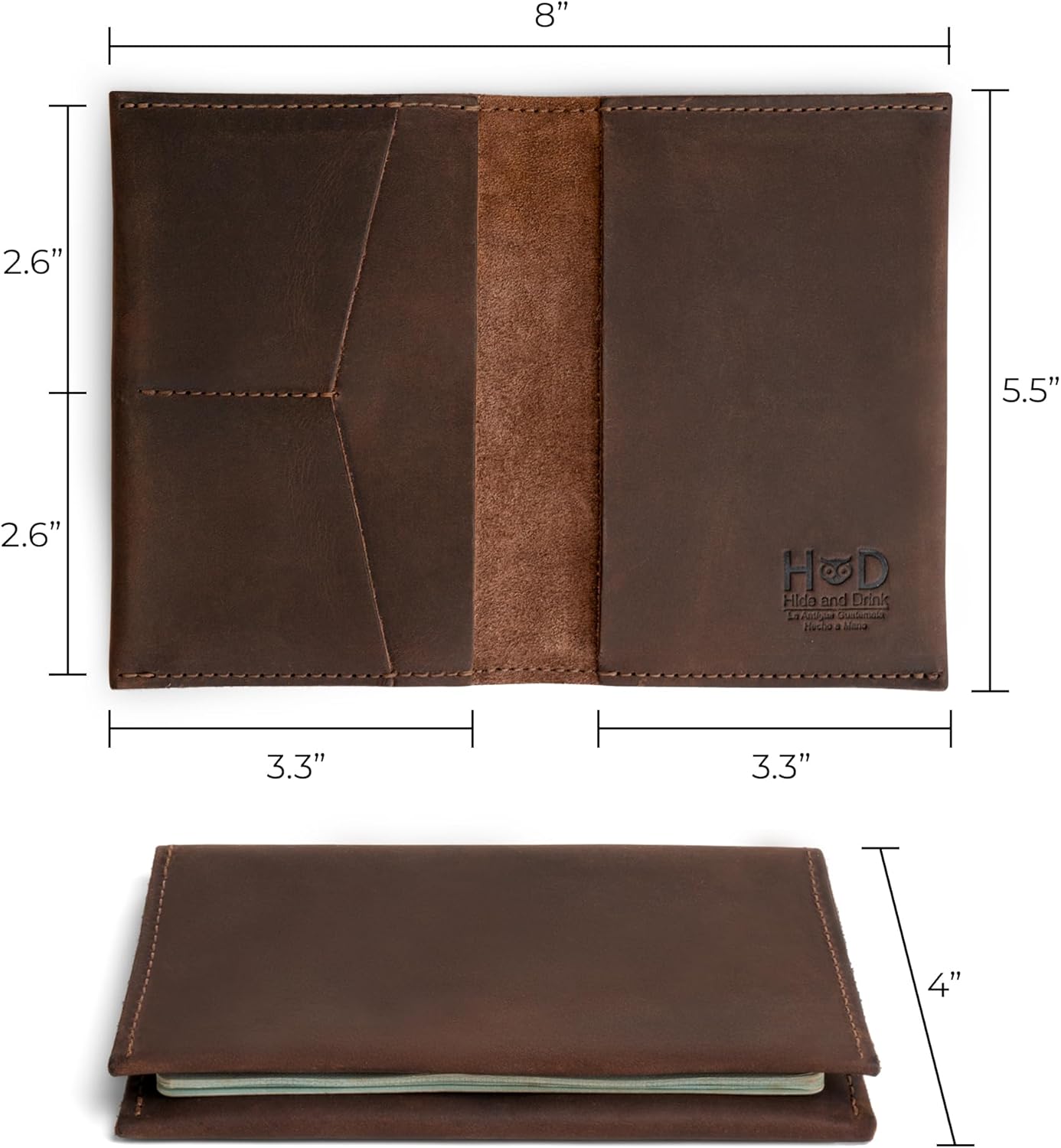 Hide & Drink, Passport and Card Organizer, Holds Up to 6 Cards Plus Folded Bills, Travel Essentials Sleeve Case, Full Grain Leather, Handmade, Bourbon Brown