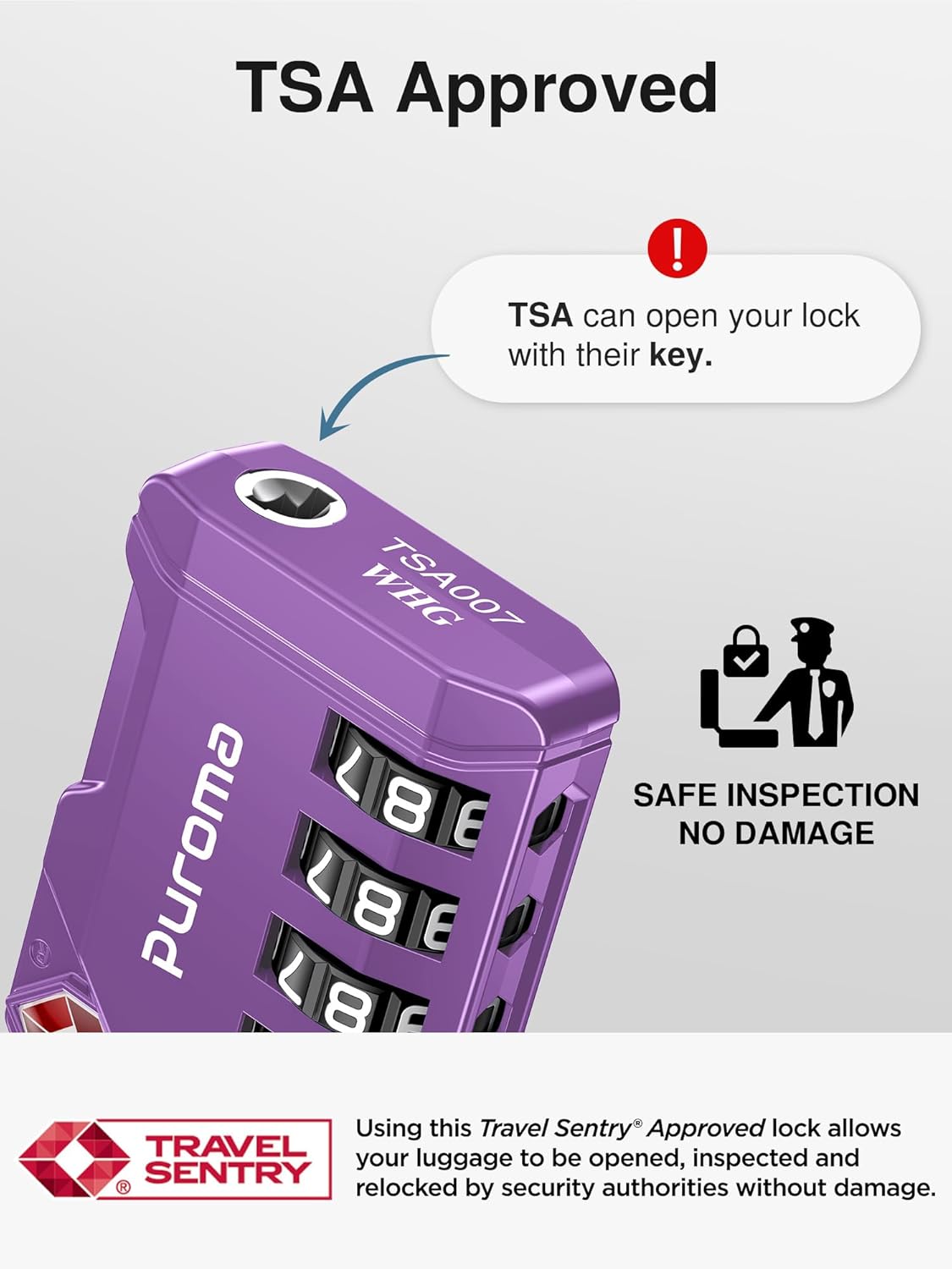 Puroma TSA Approved Luggage Locks, 2 Pack 4 Digit Resettable Travel Combination Code Lock with Zinc Alloy Body for Suitcase, Backpack, Laptop Bag, Gym Locker, Toolbox (Purple)