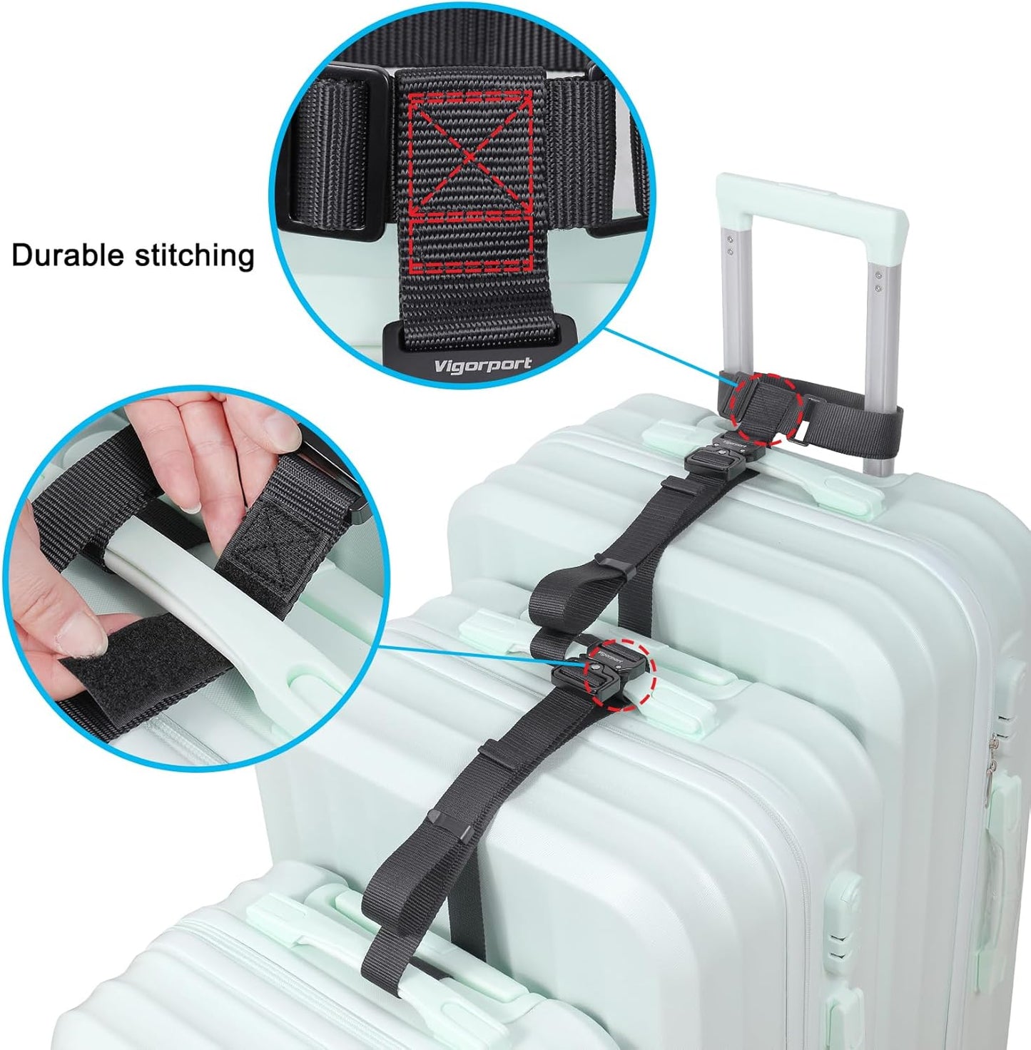 Vigorport Luggage Straps, Straps for Suitcase, Add A Bag Adjustable Attachment Accessories for Connect Your 3 Luggage Together(1.25'' Width M Size)