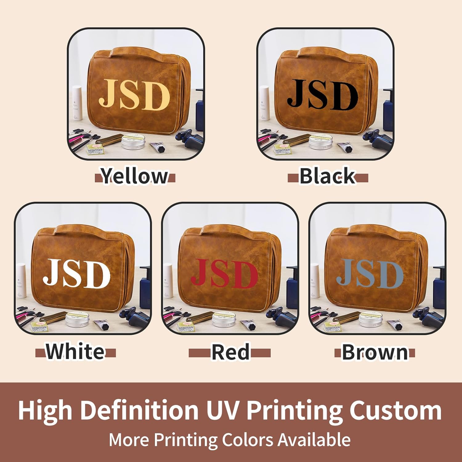 Personalized Toiletry Bag For Men, Large Capacity Travel Doop Kit, Vintage Color PU Leather, Custom