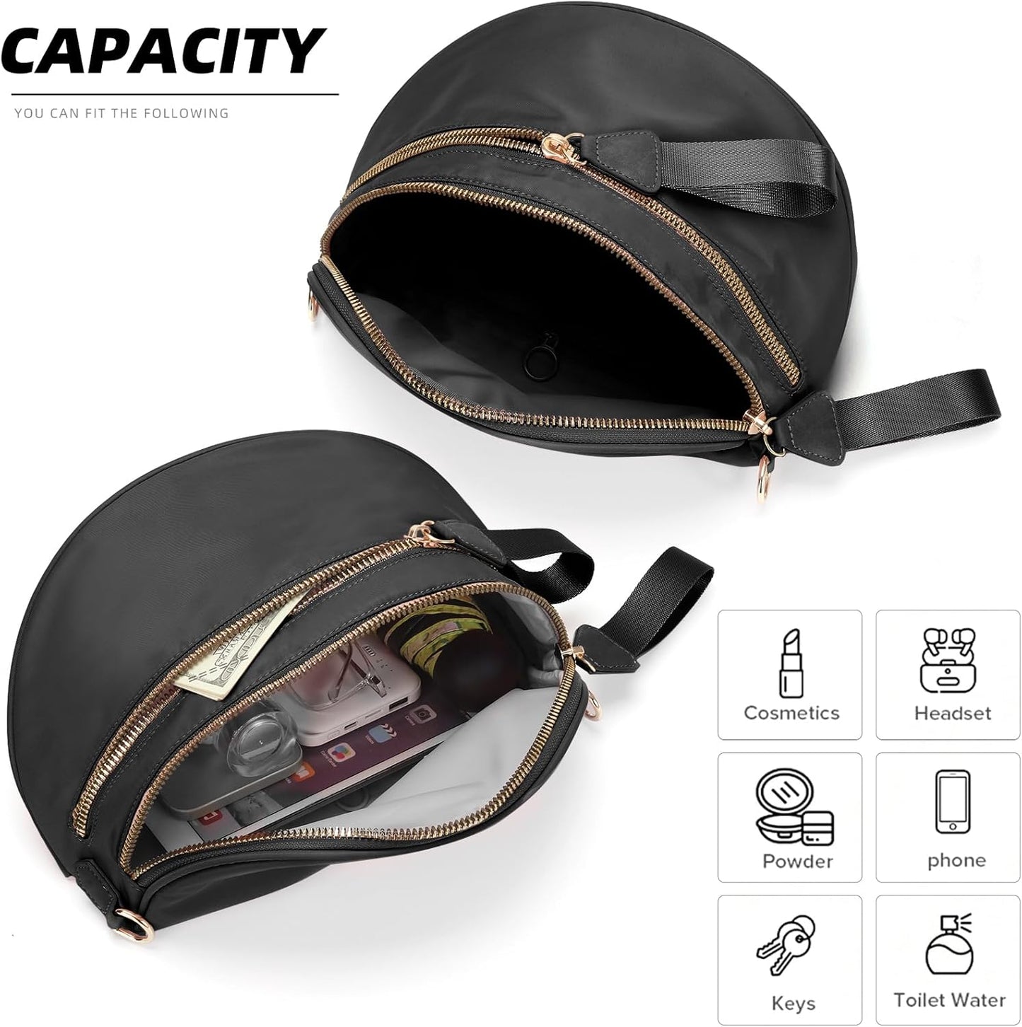 Black Fanny Packs for Women Cross Body Belt Bag, Nylon Crossbody Bag Unisex Fashion Waist Pack with Adjustable Strap