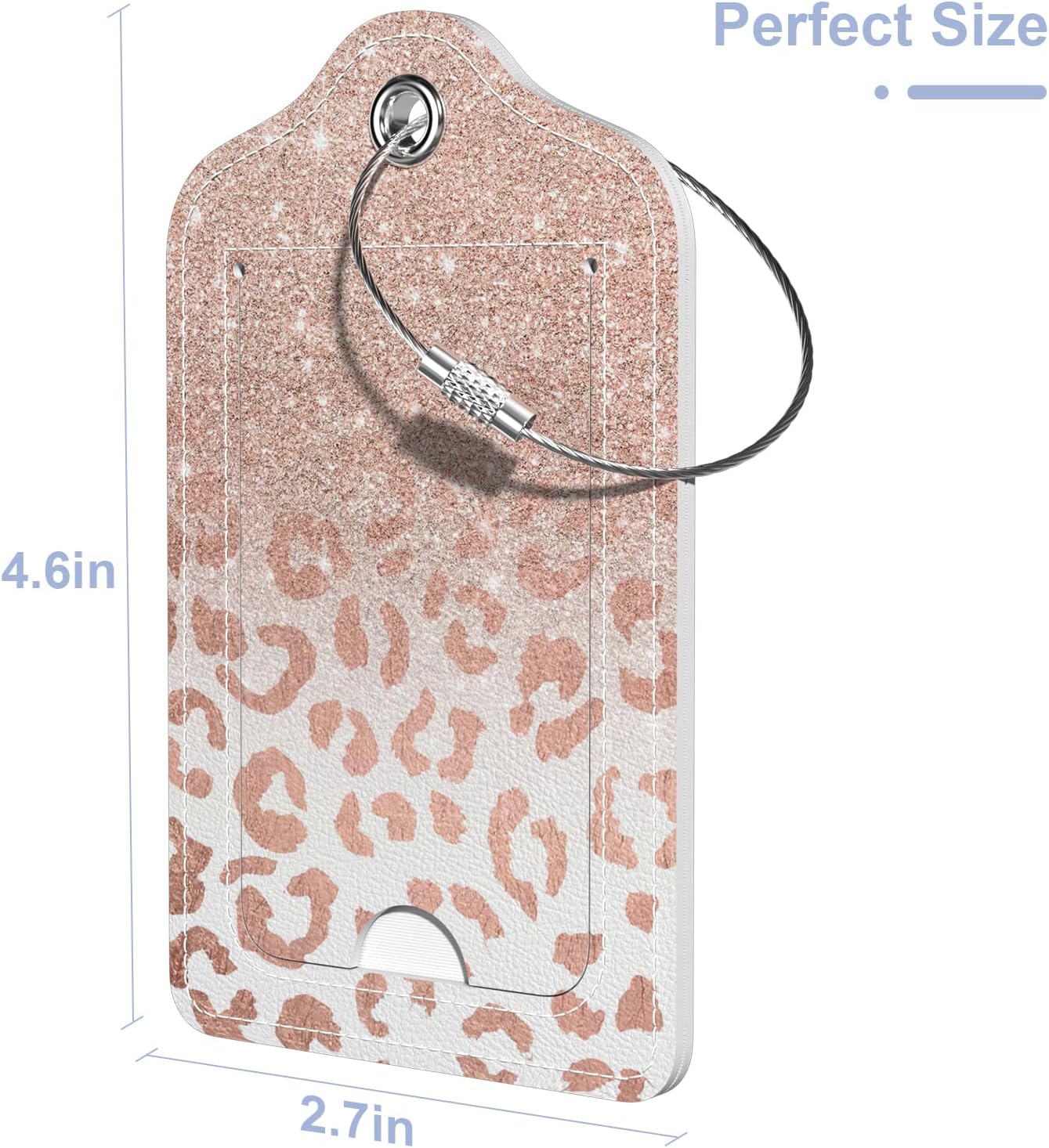 2 Pack PU Leather Luggage Tags for Suitcase, Travel Cruise Luggage Tag with Privacy Flap, Name ID Label and Metal Loop for Women Men Baggage Handbag School Bag Backpack, Heart Leopard