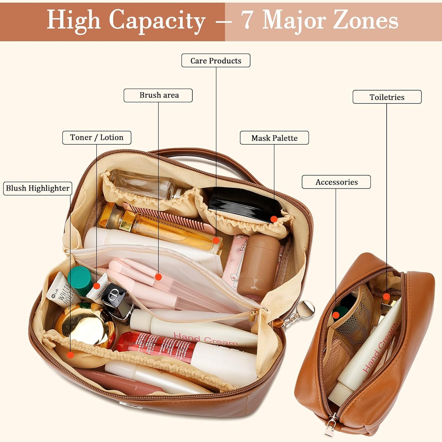 Birthday Gifts for Women Teen Girl, Personalized Initial Makeup Organizer Bag Set, Open Flat Travel