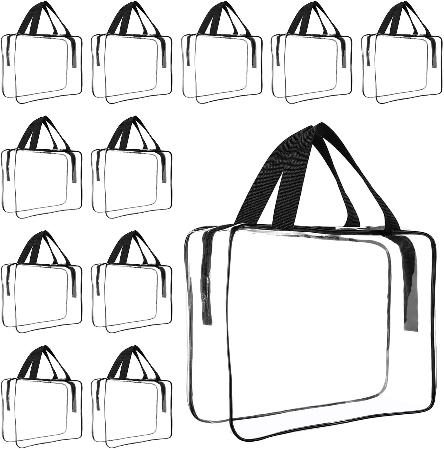 GEMLORD 12 Pieces Large Clear Cosmetic Organizer Makeup Bag, Clear PVC Travel Toiletry Bags with Zipper and Handle, Plastic Tote Bags for Beach, Traveling, Shopping, Storage
