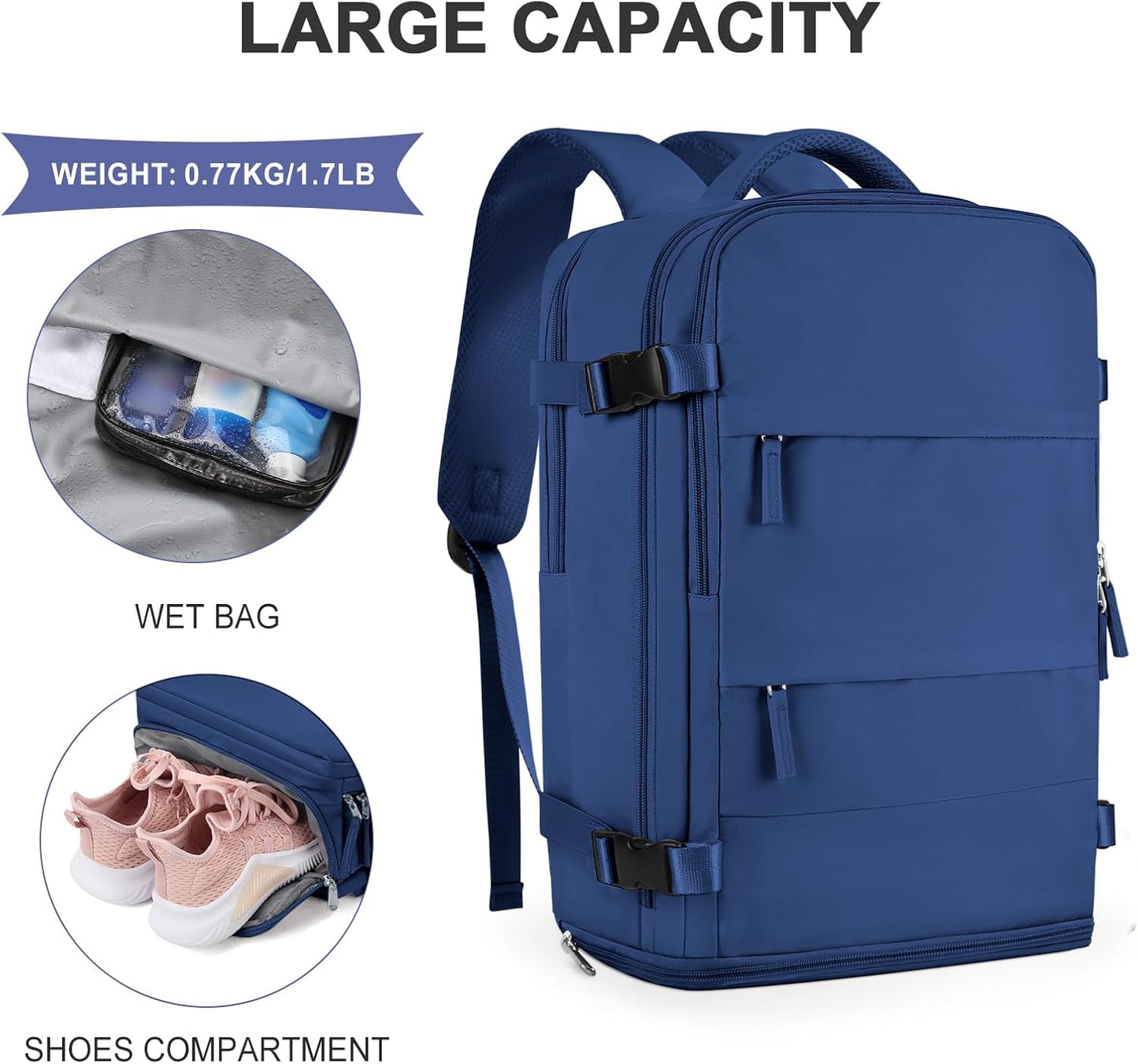 coowoz Travel Backpack for Women Men,Carry On Backpack,Hiking Backpack Outdoor Sports Rucksack Casual Daypack Travel Essentials Royal Blue
