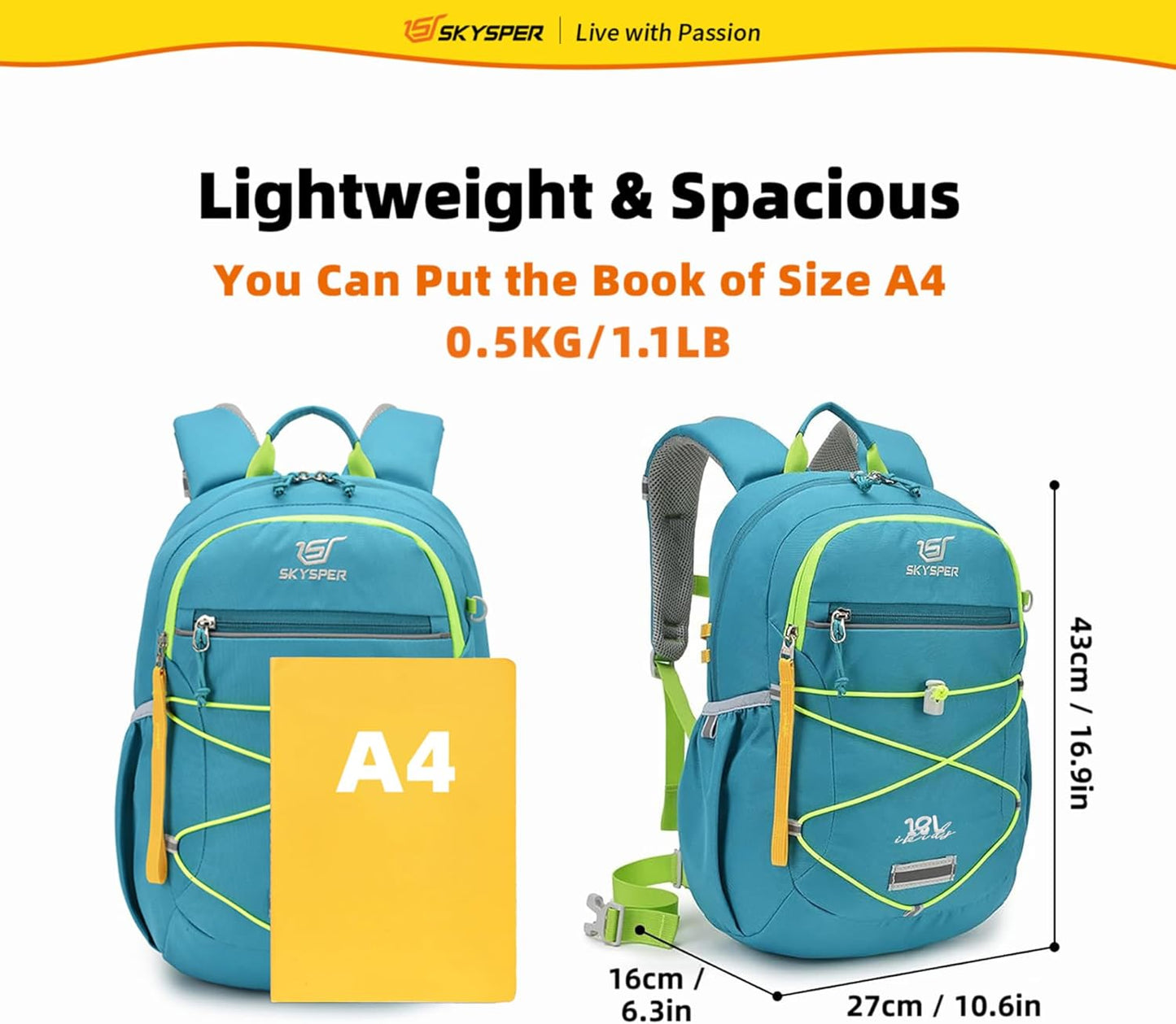 SKYSPER Kids Backpack 18L Children School Bag Child Boy Girl Pack Ages 4-8 for Traveling Day Trips