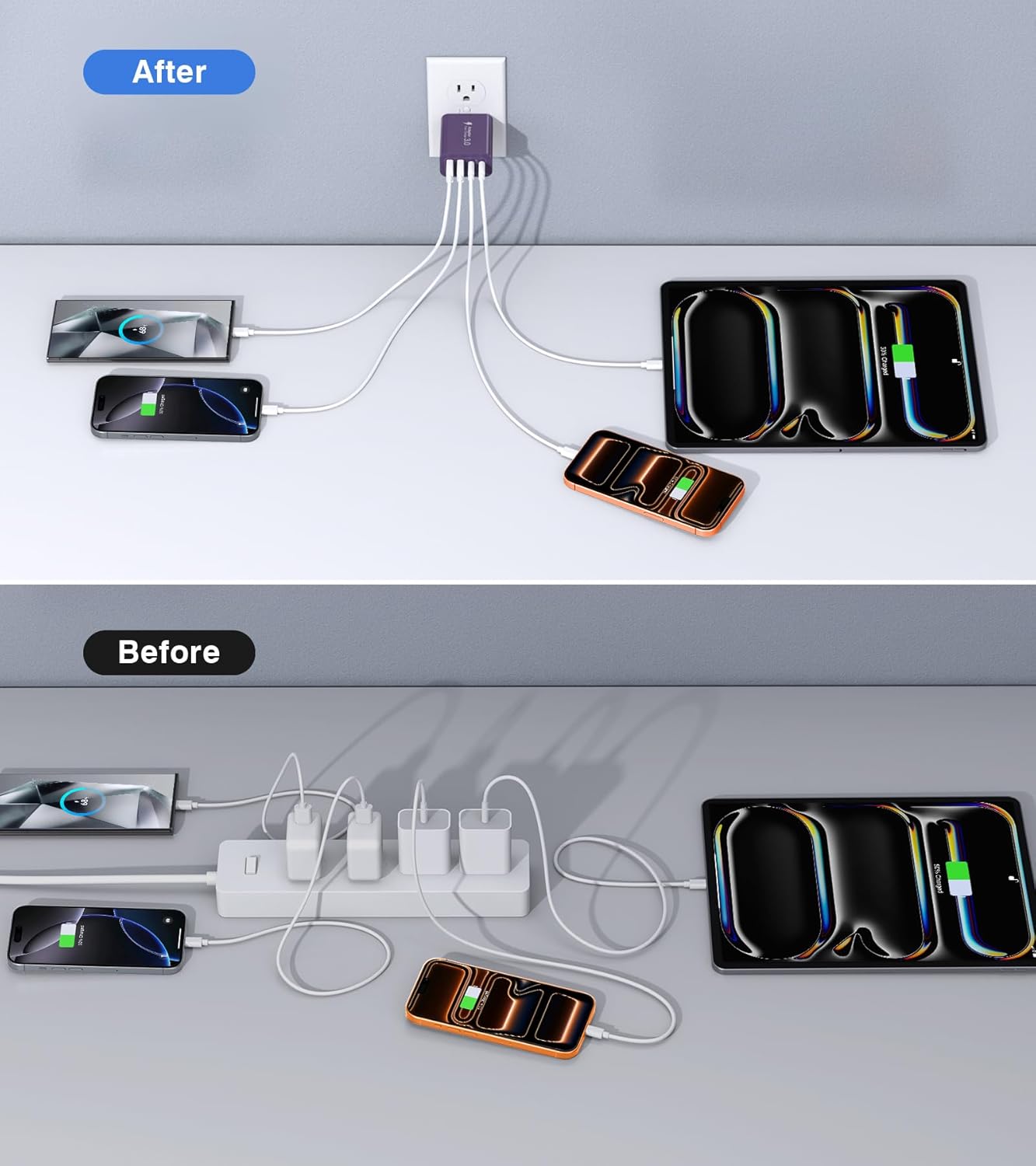 [2Pack] 40W USB C Plug,4-Port Fast Charger Block PD+QC 4 Port Charger Cube Wall Charging Box Brick
