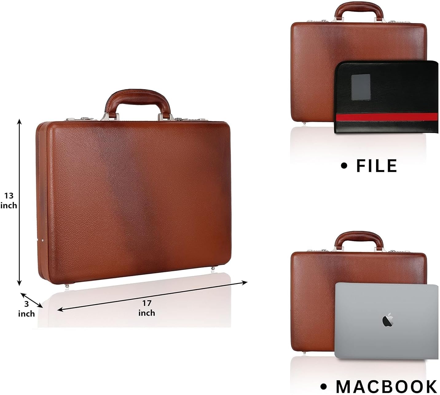 Full Grain Leather Briefcase Attache Case For Unisex Size L17xW3xH12 Inches Briefcase Bag
