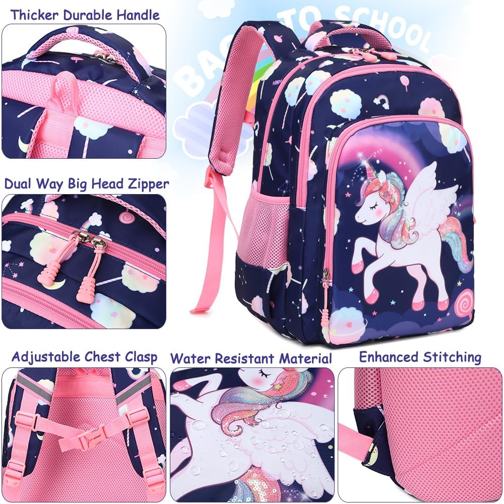 Meisohua Girls Backpack with Lunch Box 3 in 1 Set Kids Backpack for Girls Preschool Kindergarten Elementary School Backpack