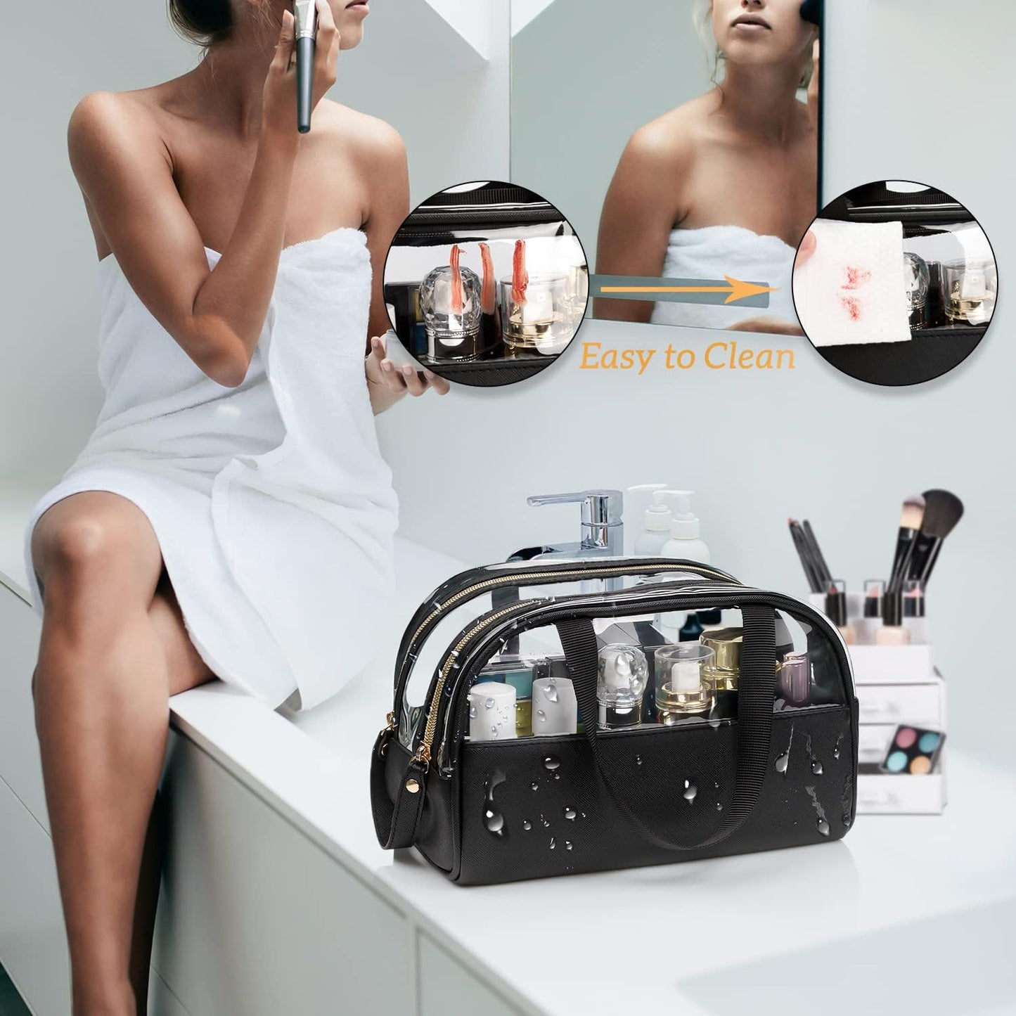 Ethereal Clear Makeup Bag, Large Opening TSA Approved Toiletry Bag Portable Cosmetic Bag for Women Tote Bag Waterproof Travel Makeup Bag Organizer