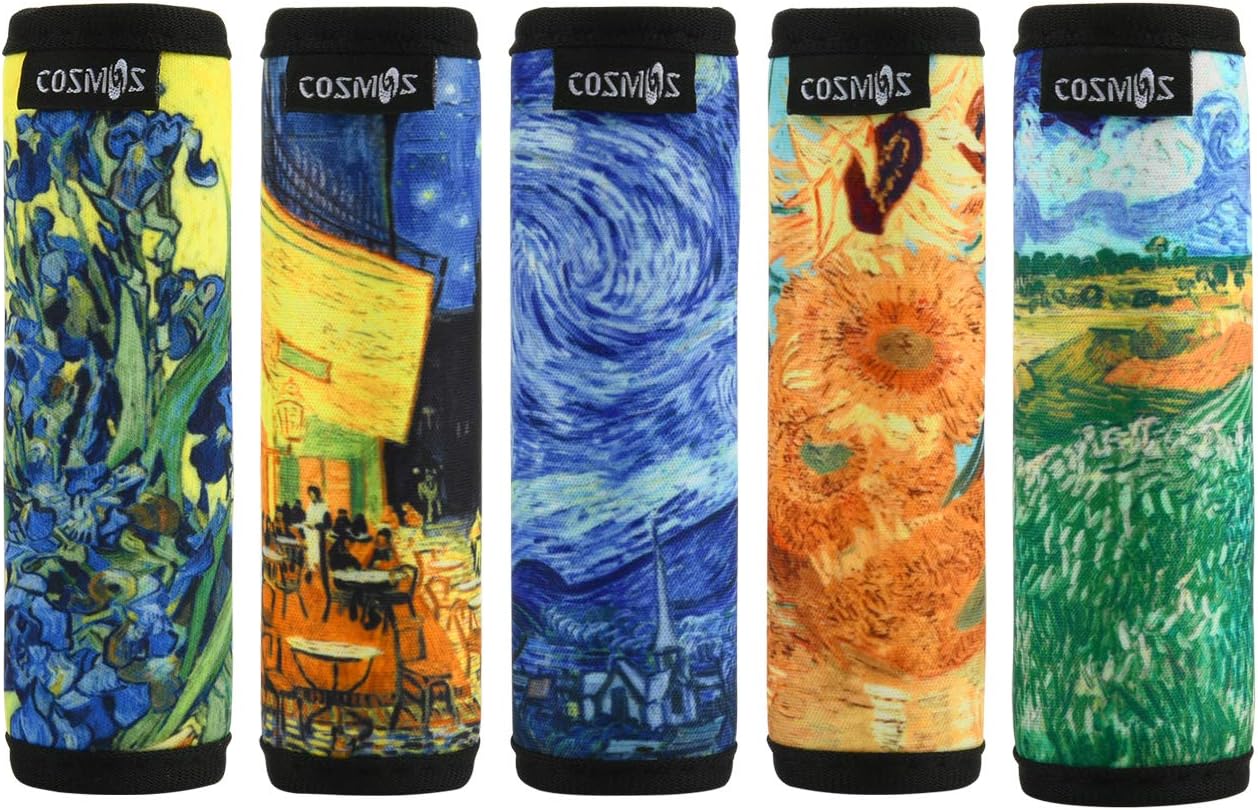 CM Pack of 5 Neoprene Luggage Handle Wrap Handle Grip Luggage Identifier for Travel Bag Luggage Suitcase (Painting Patterns - VANGO (5 Pcs))