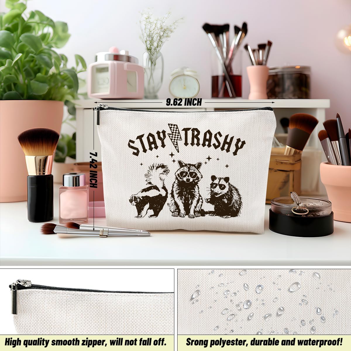4PCS Raccoon Makeup Bag Funny Sarcastic Humor Cosmetic Bag Animal Raccoon Gifts for Women Friends Coworkers Mom Sisters Bestie Christmas Birthday Gifts Travel Toiletry Bags
