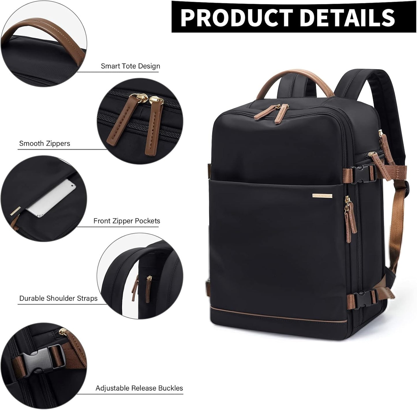 GOLF SUPAGS Laptop Backpack with Separate Laptop Compartment Fits 15.6 Inch Notebook Large Capacity Computer Bag for Women Work Travel College Backpacks (Black)